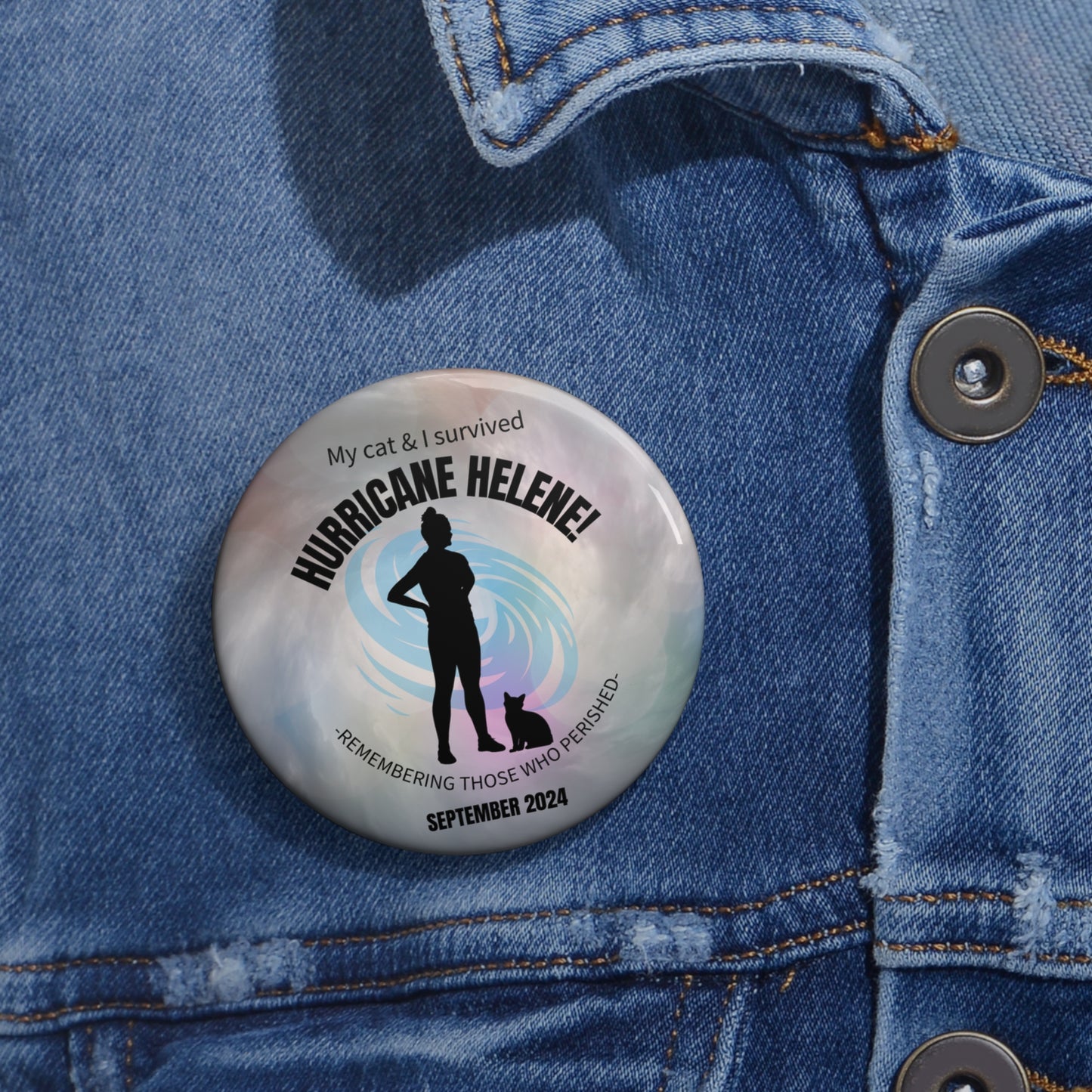 Cat Lady Hurricane Helene Survivor Pin Buttons