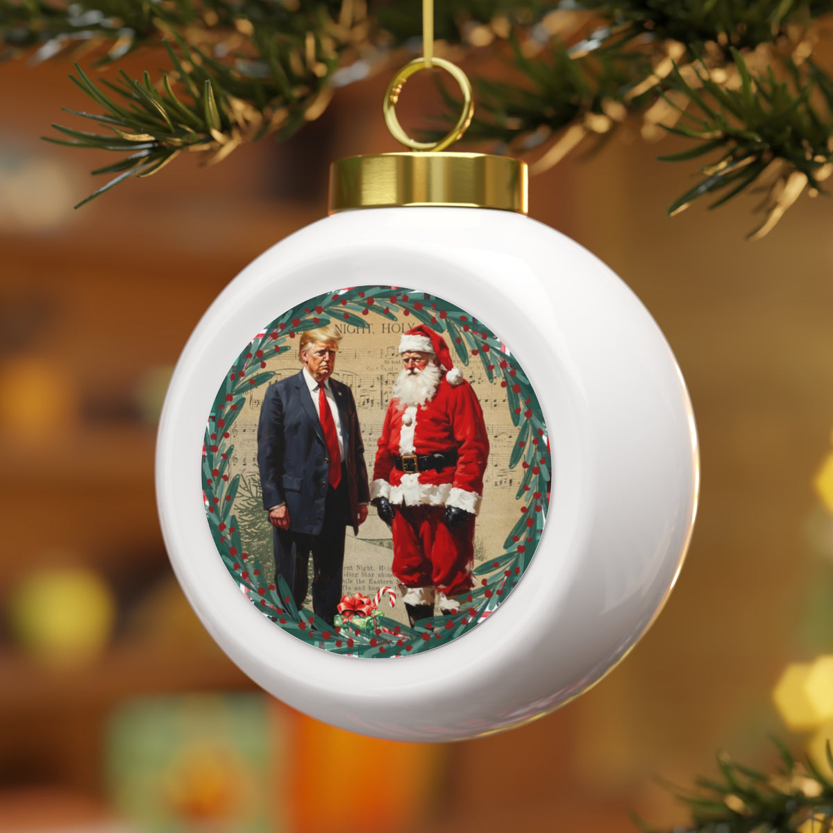 Whimsical Trump & Santa Christmas Ball Ornament