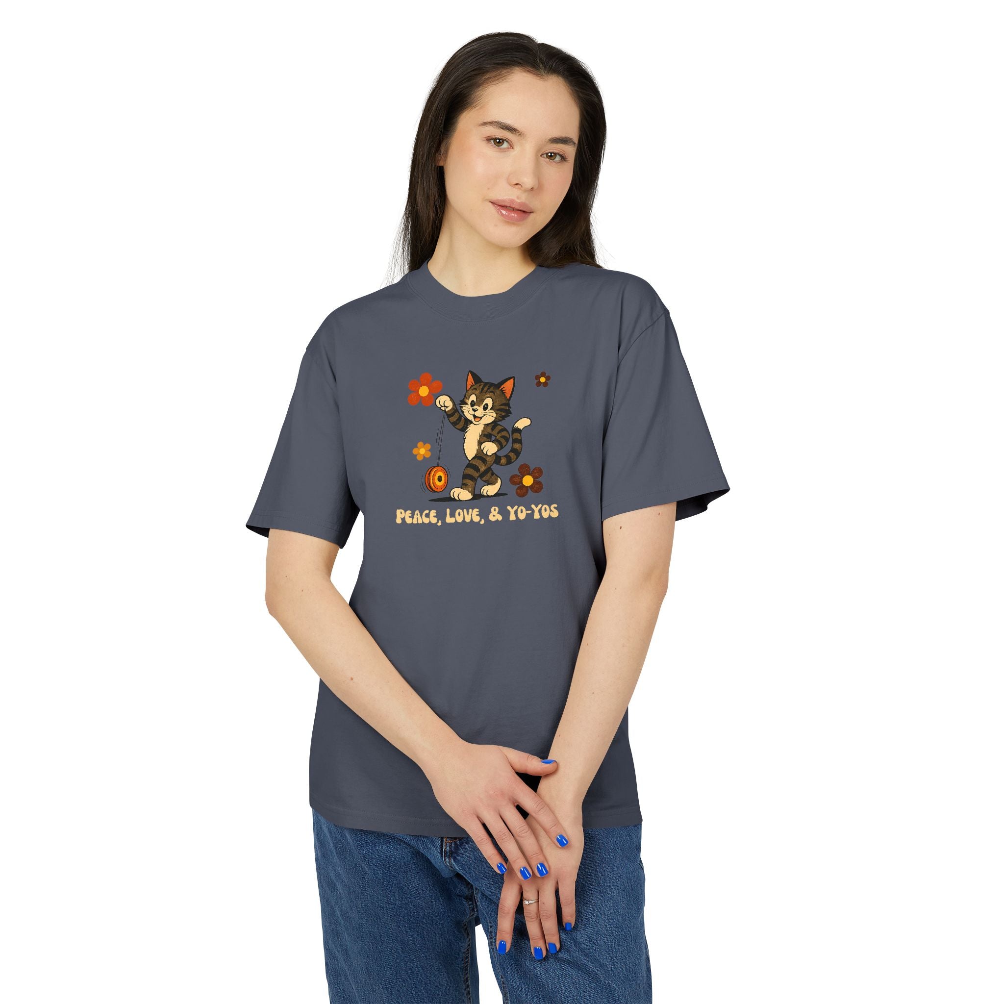 Peace, Love, & Yo-Yos Oversized Vintage Cat T-Shirt