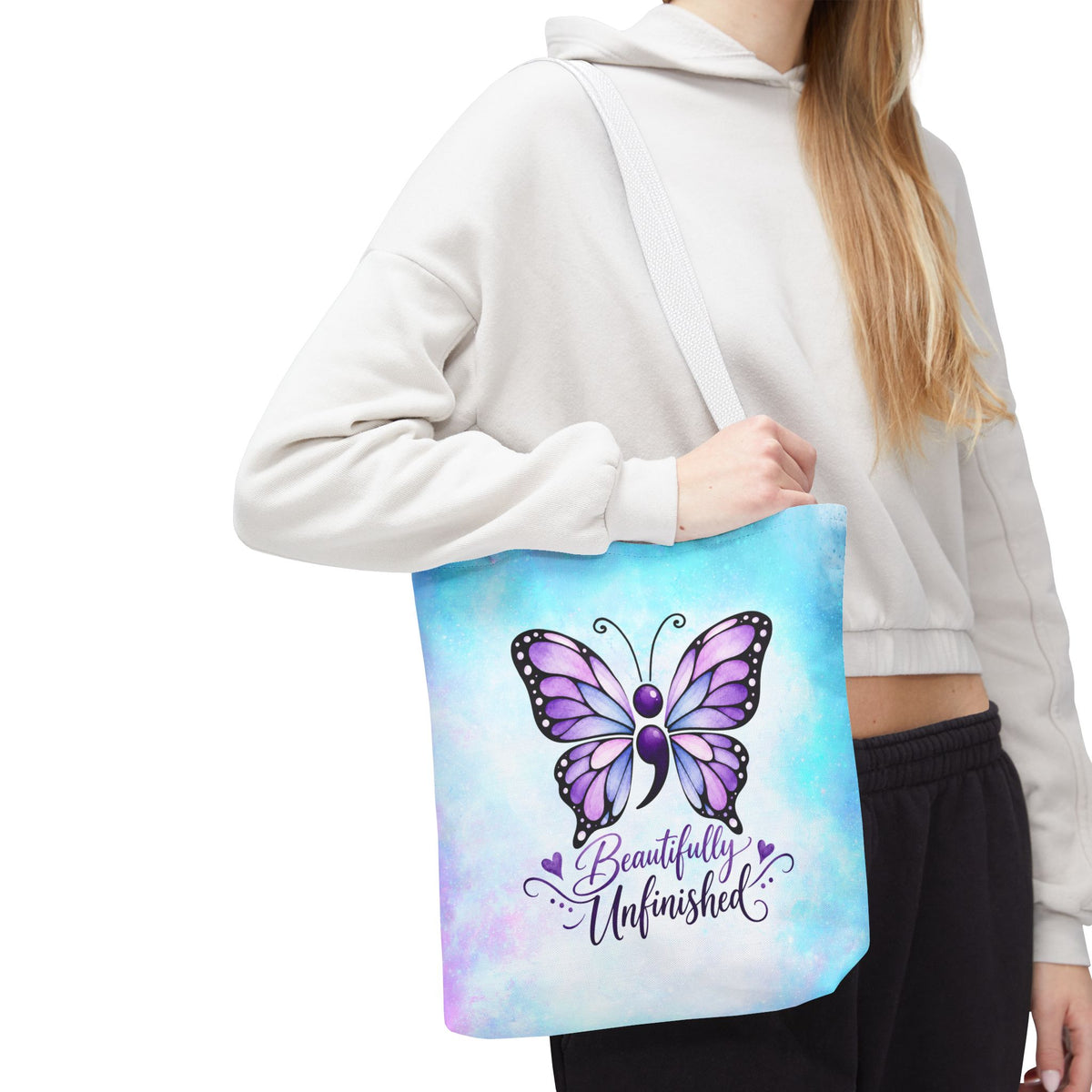 Beautifully Unfinished Semicolon Butterfly Suicide Awareness Tote Bag
