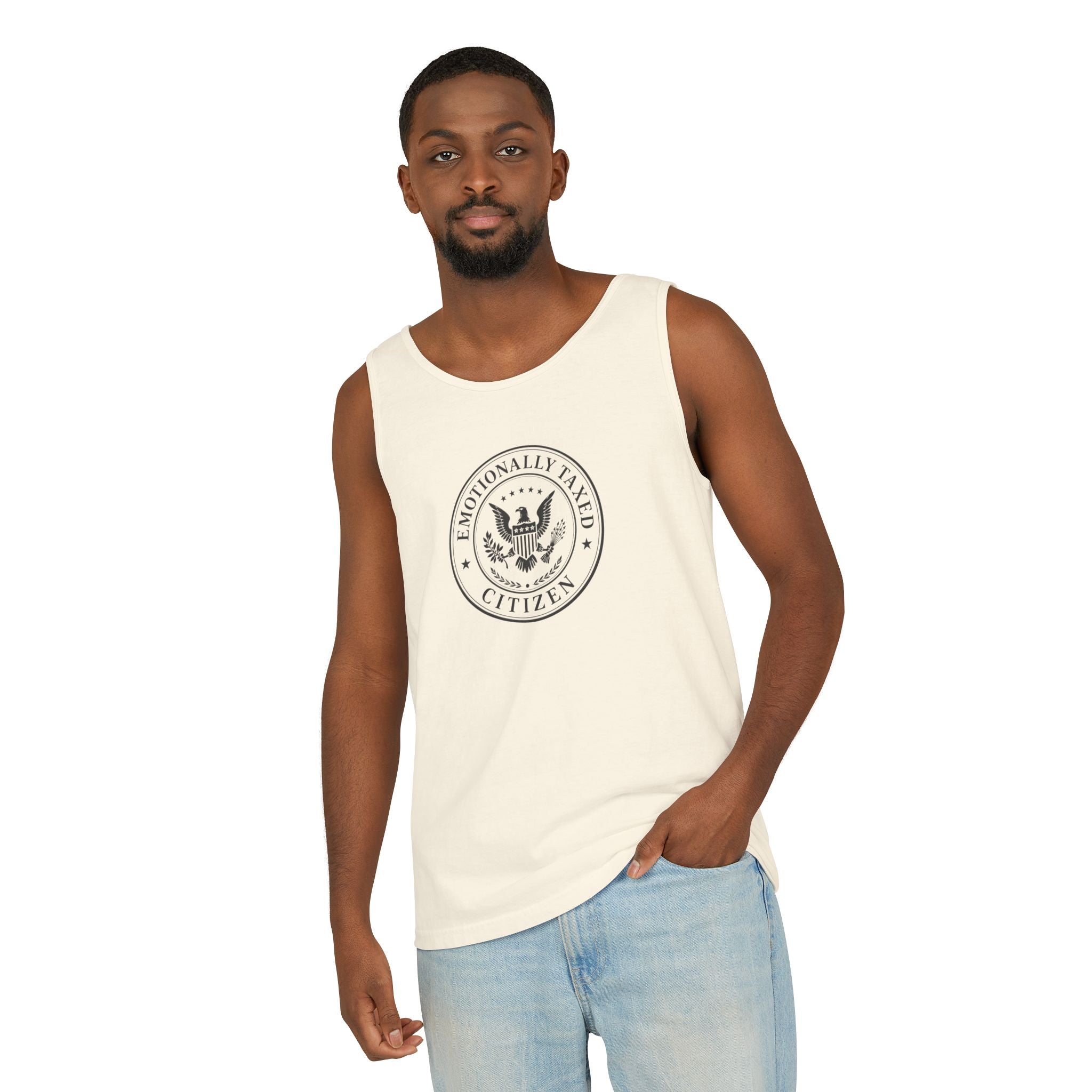 Emotionally Taxed Citizen Garment-Dyed Tank Top | Vintage Parody Cotton Tank