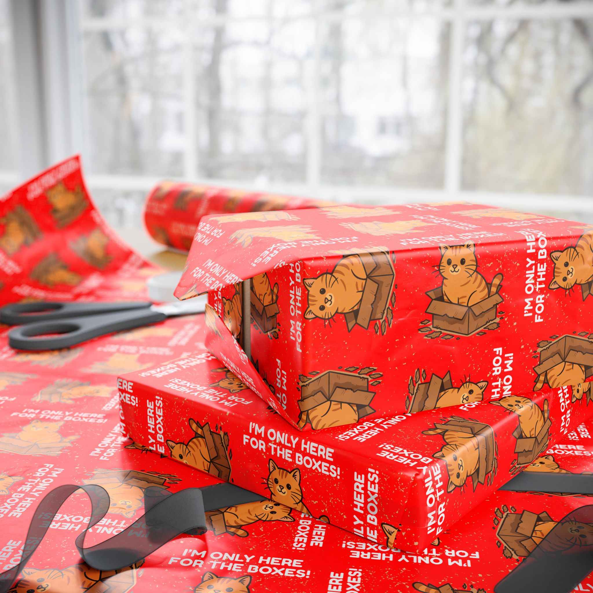 I’m Only Here for the Boxes – Funny Cat-Themed Wrapping Paper