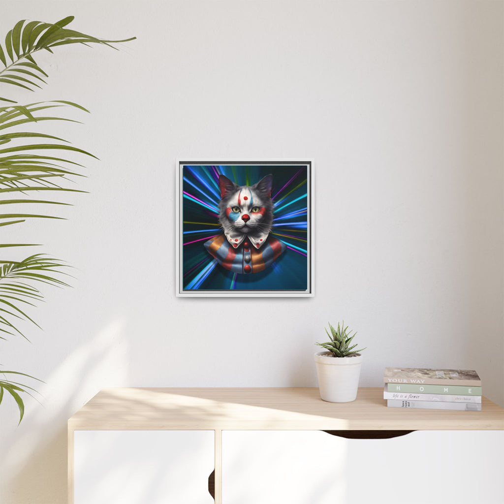 Colorful Cat Clown Framed Canvas Art – Quirky Home Decor for Pet Lovers