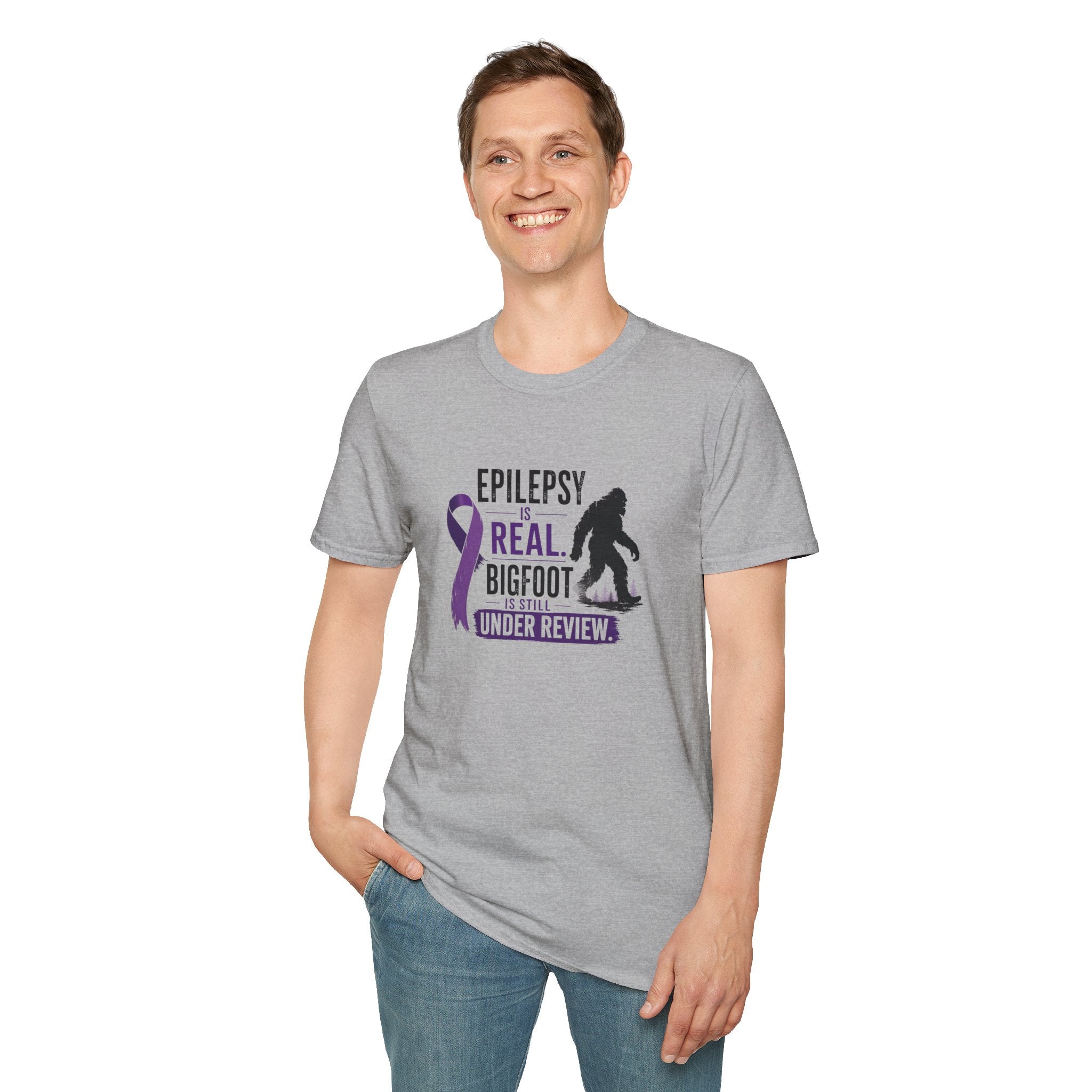 Epilepsy Awareness T-Shirt — "Epilepsy is Real" Purple Ribbon Bigfoot Design