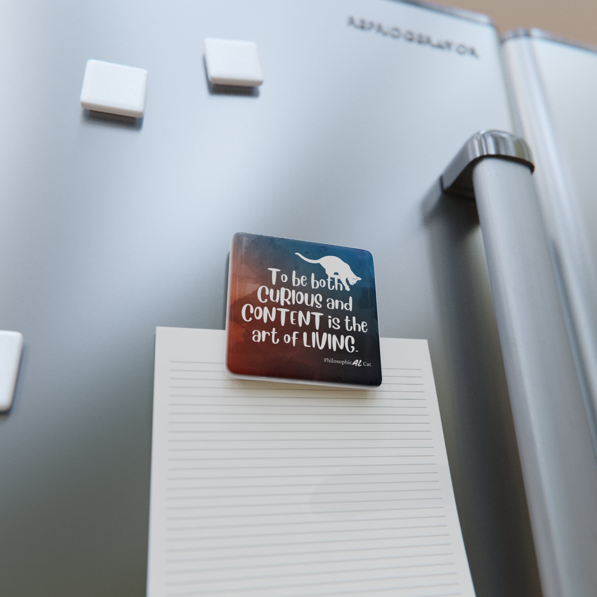 Photo depicting the ​Curious & Content Porcelain Magnet, Square from EpiAl's Shop.