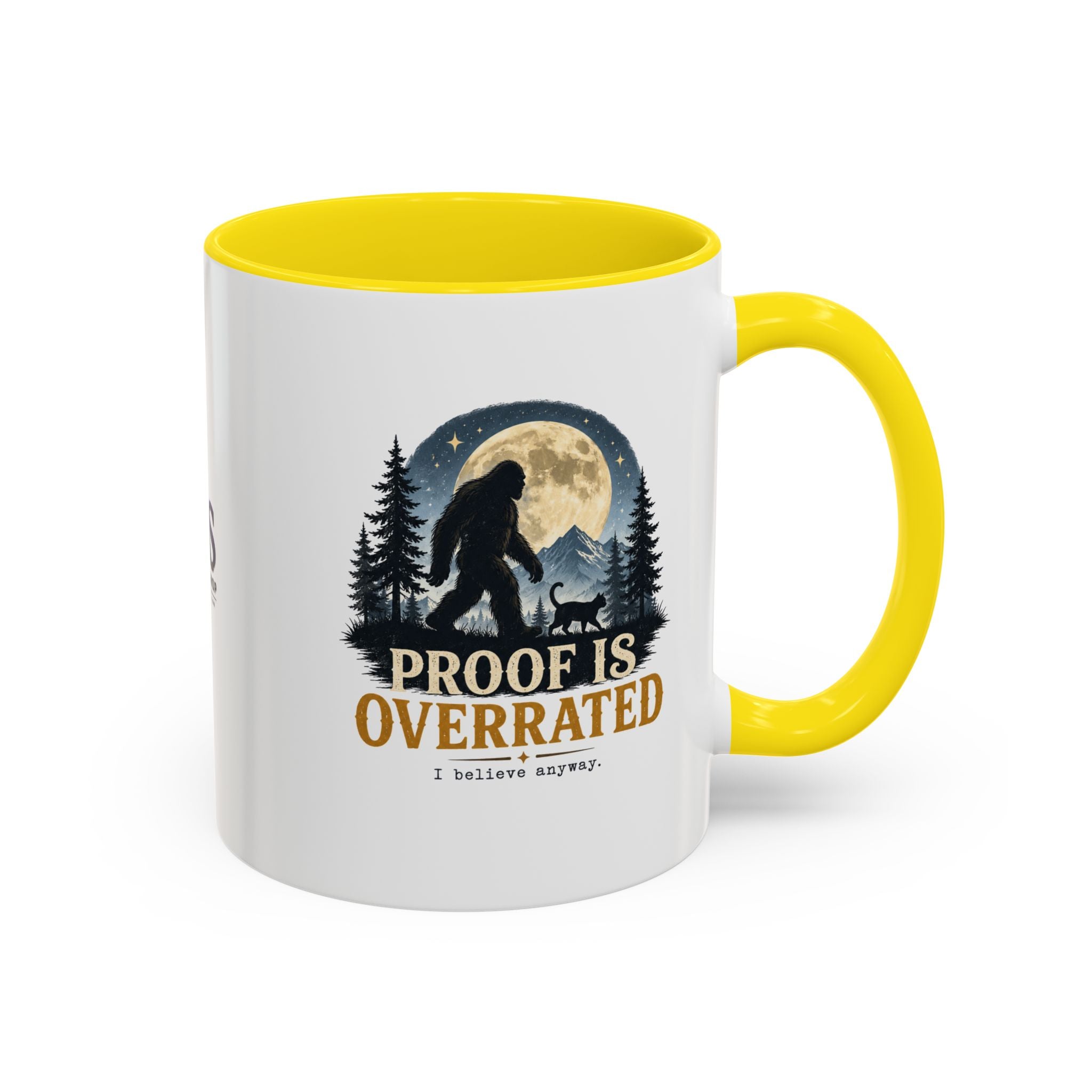Proof Is Overrated Sasquatch & Black Cat Accent Mug