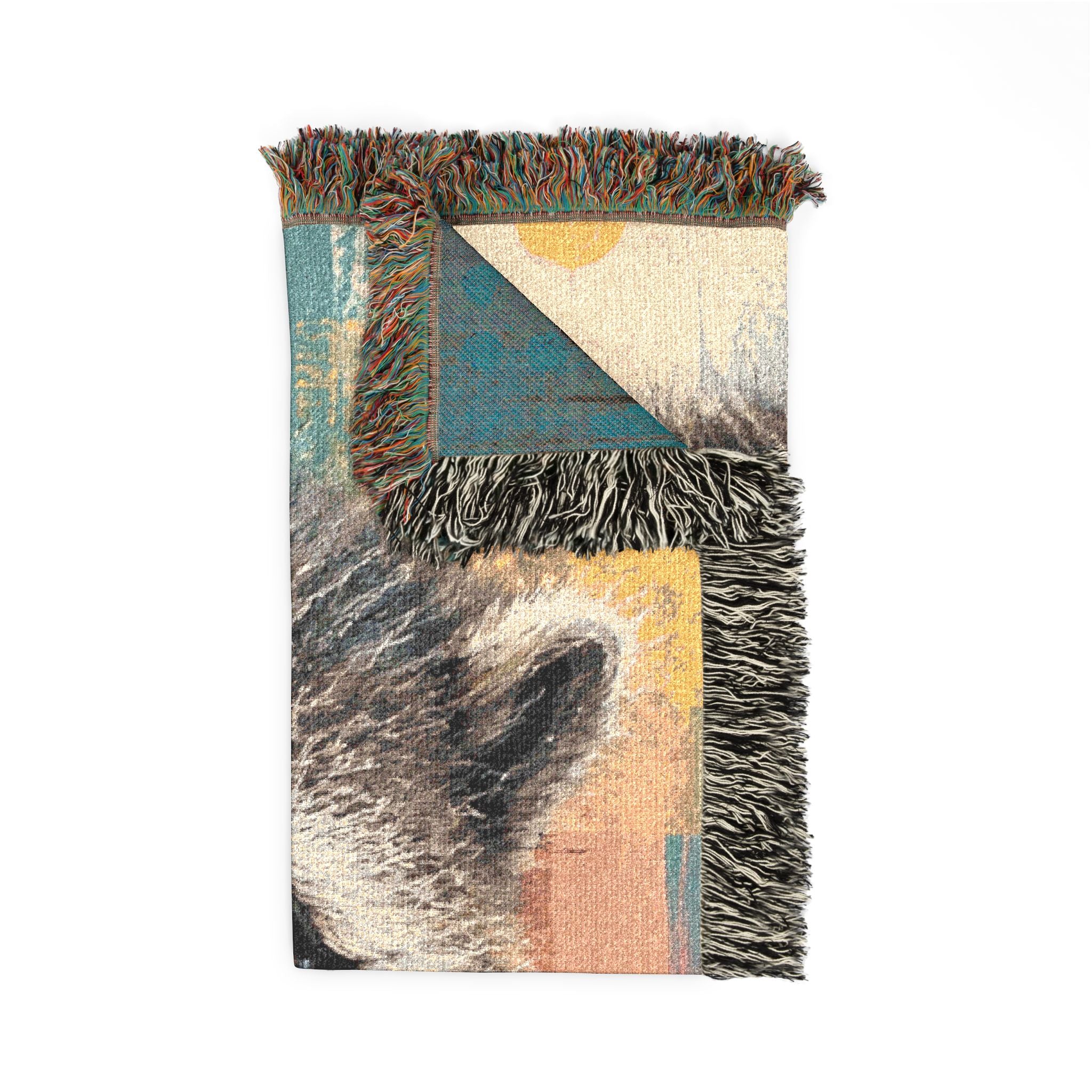 Jimothy the Raccoon Abstract Woven Throw Blanket with Fringe