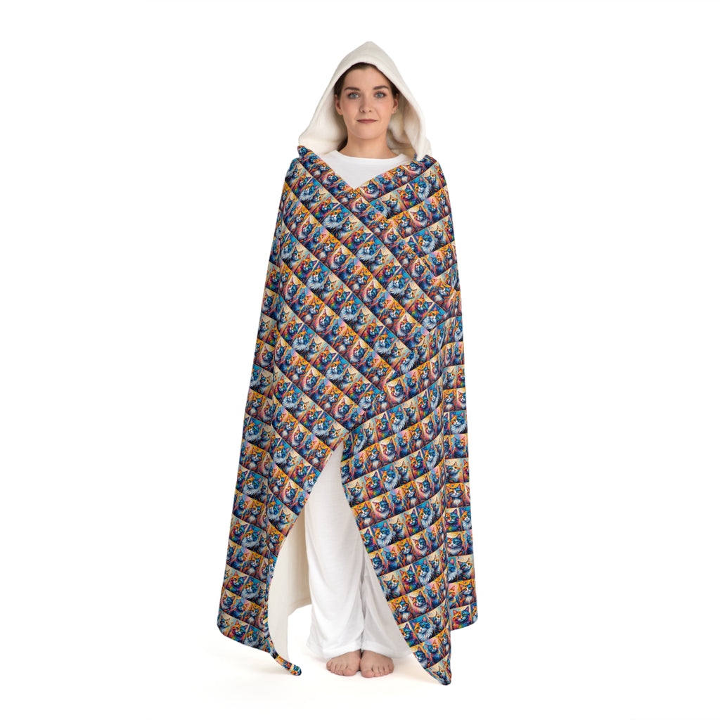Painted Kitties Cozy Hooded Sherpa Fleece Blanket