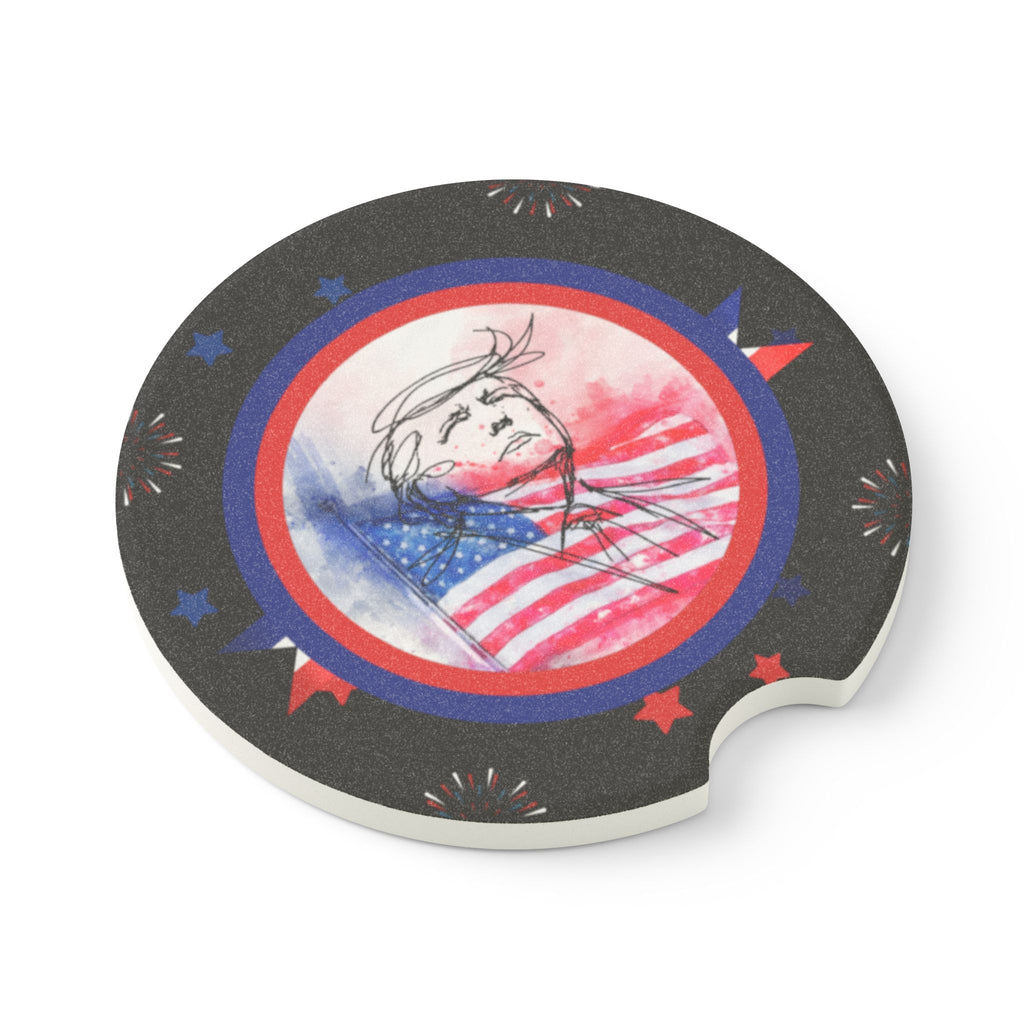 Red White & Blue Sketch Portrait Soapstone Car Coasters