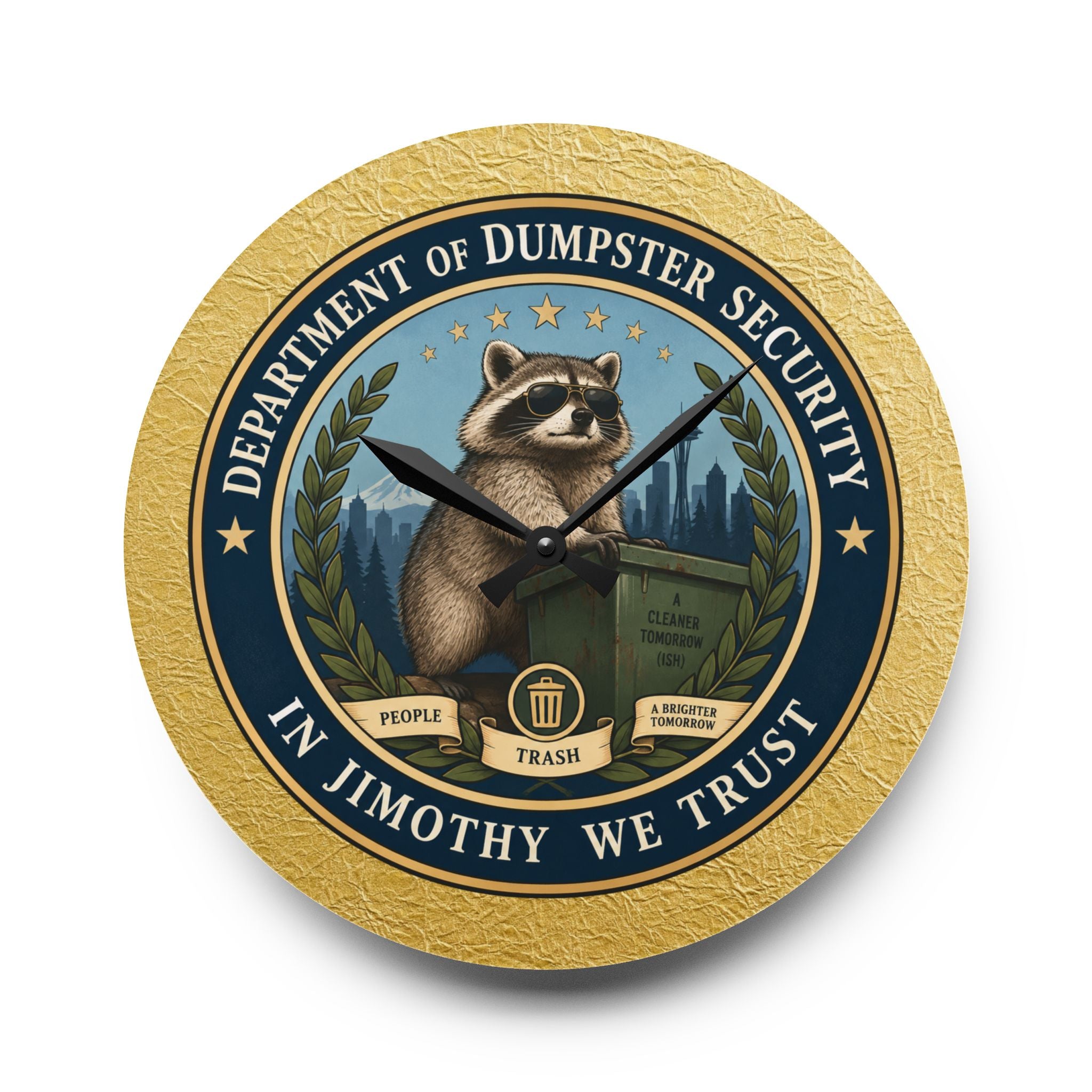 Department of Dumpster Security Jimothy Wall Clock | Raccoon Humor Decor