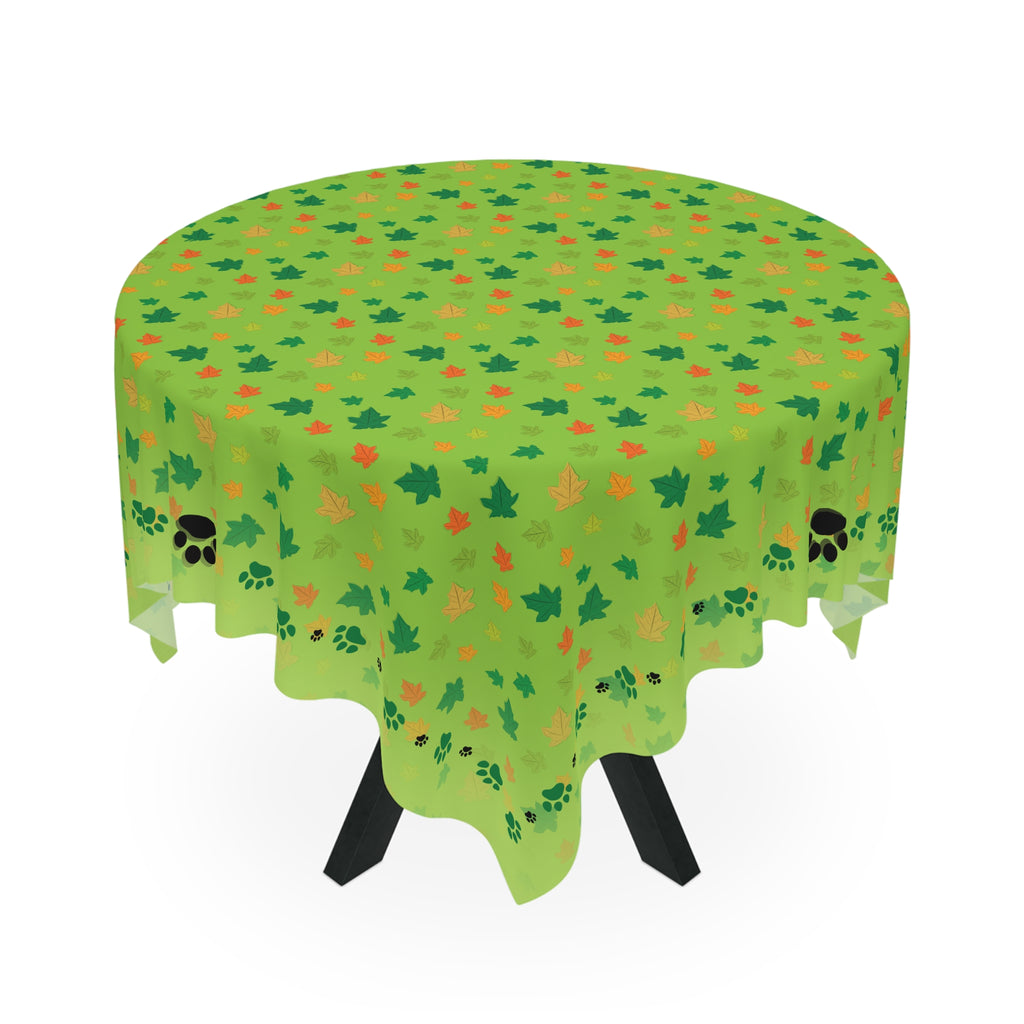 Vibrant Kitty Prints & Leaves Tablecloth for Gatherings