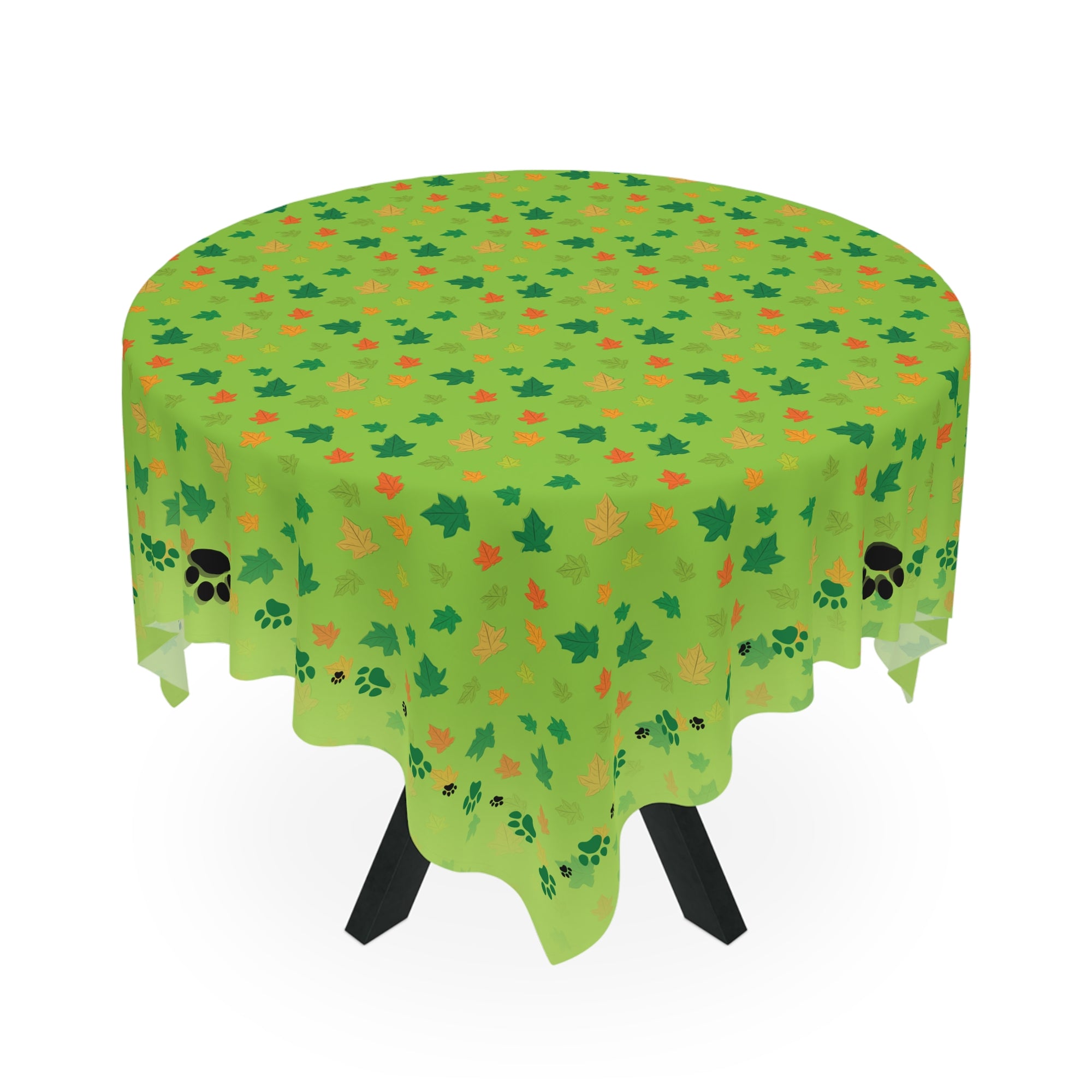 Vibrant Kitty Prints & Leaves Tablecloth for Gatherings