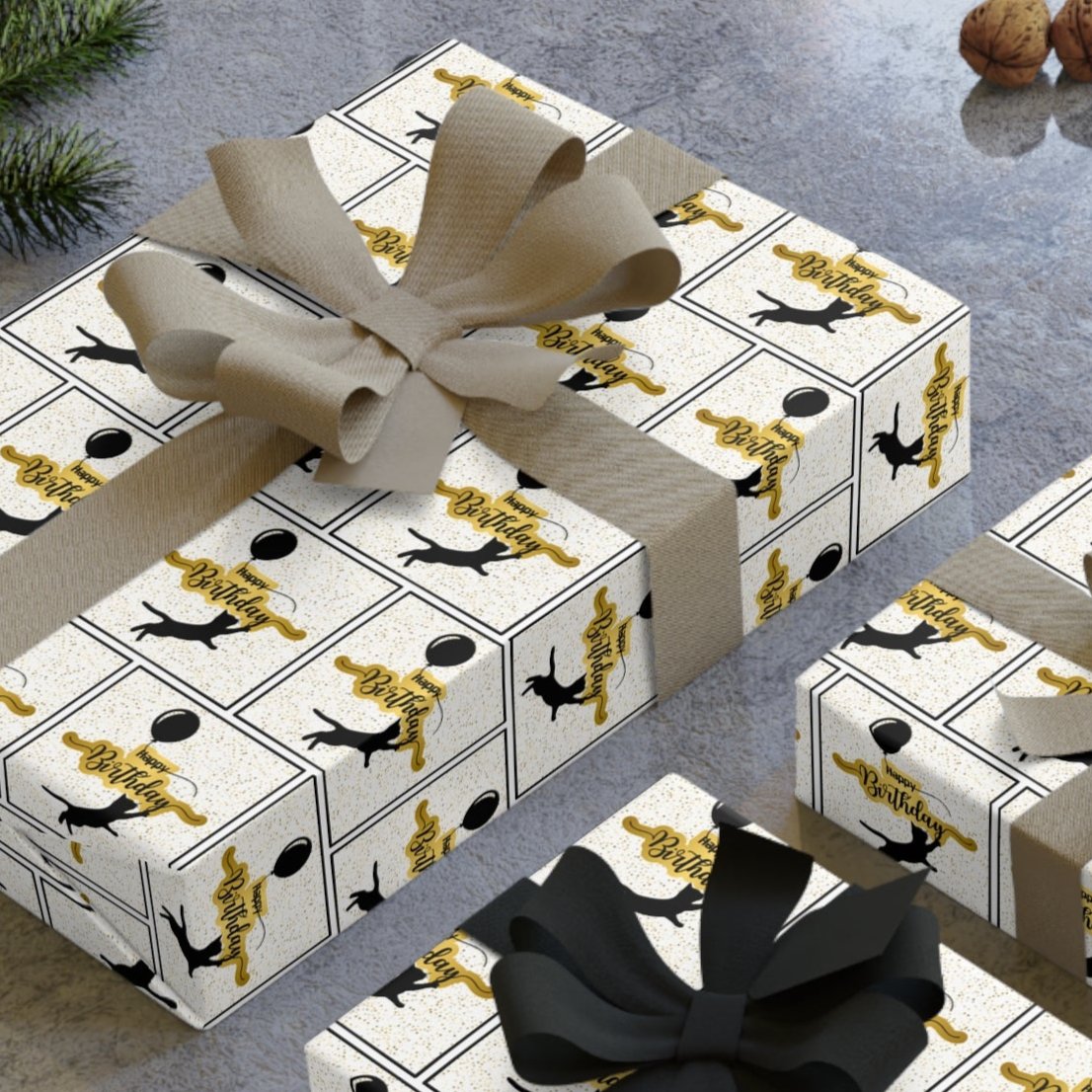Happy Birthday Kitty with Balloons Gift Wrapping Paper Rolls, 1pc - EpiAl's Shop