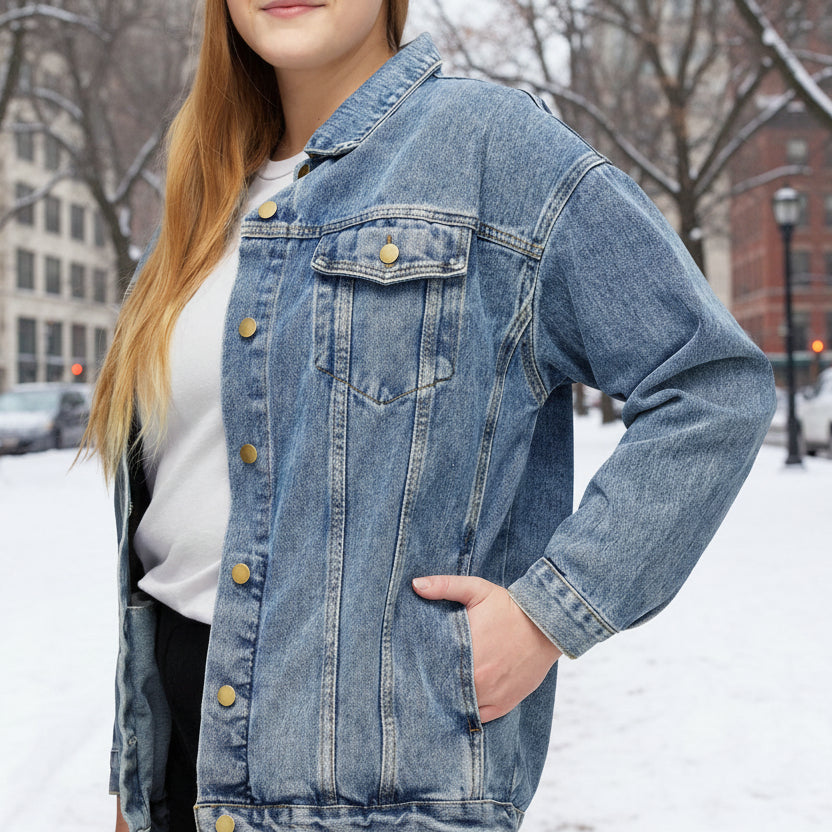 Denim Jacket — 'Tougher Attitude' Retro Patch Women's Jean Jacket