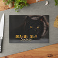 Photo depicting the ​Black Cat Society Glass Cutting Board from EpiAl's Shop.