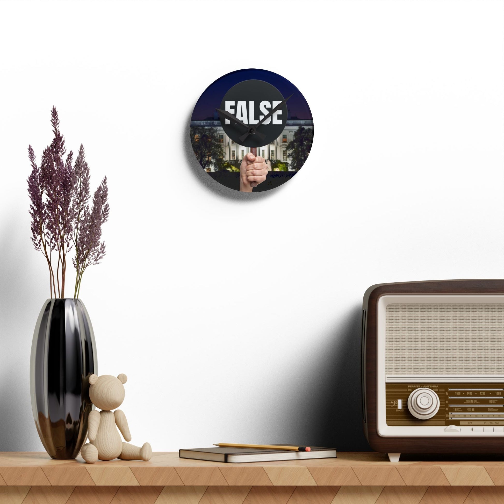False Sign Bold Statement Acrylic Wall Clock Printify