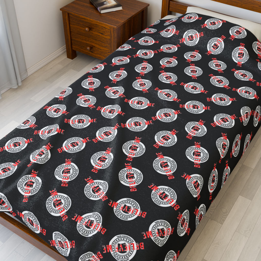 “Believe Me” Official Seal Velveteen Blanket – Political Parody Throw