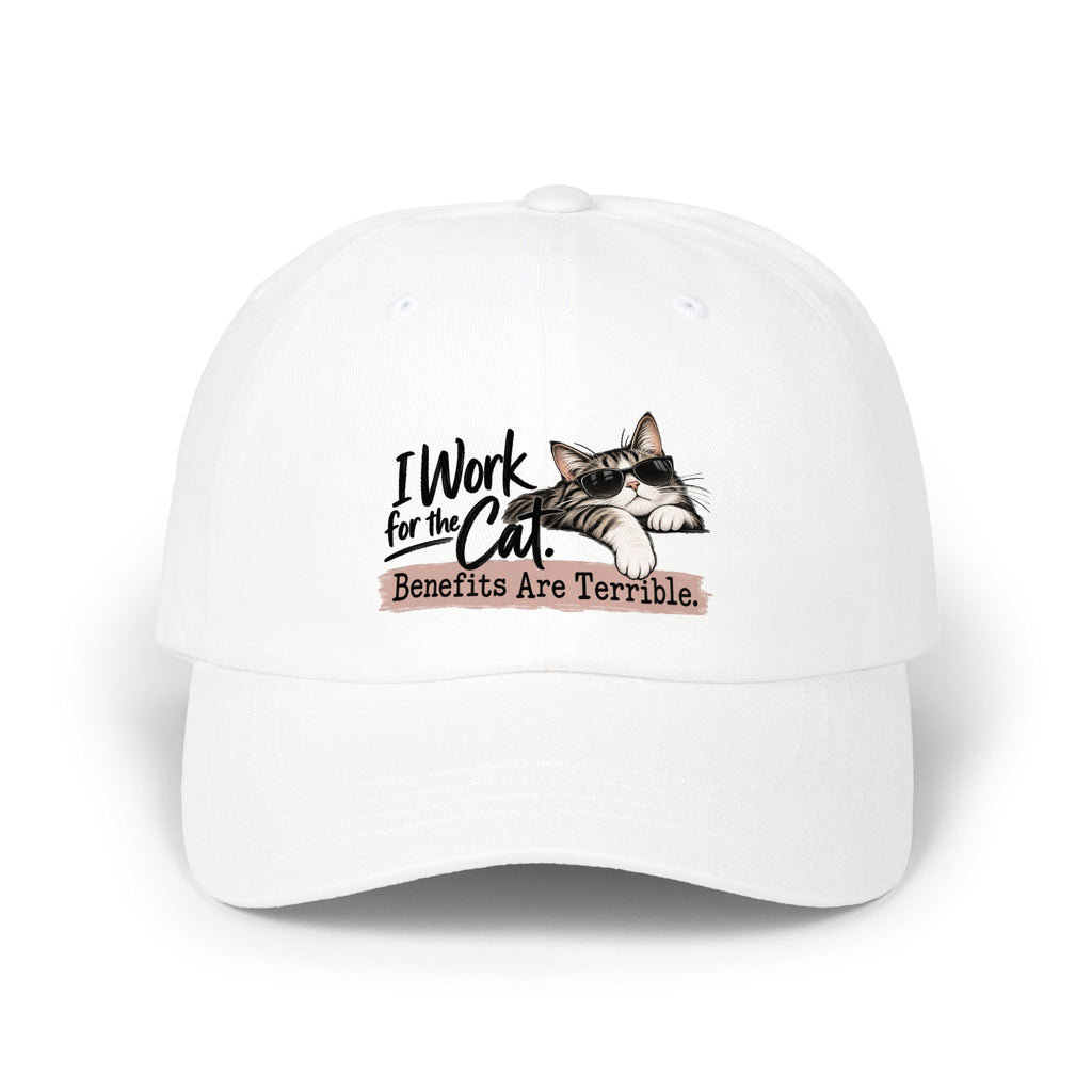 I Work for the Cat Benefits Are Terrible Dad Hat | Funny Cat Lover Cap