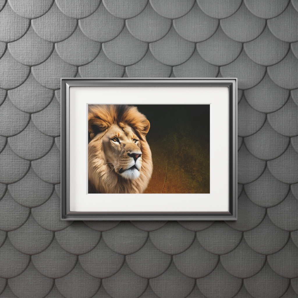 Majestic Lion Fine Art Print with Passepartout Frame Printify