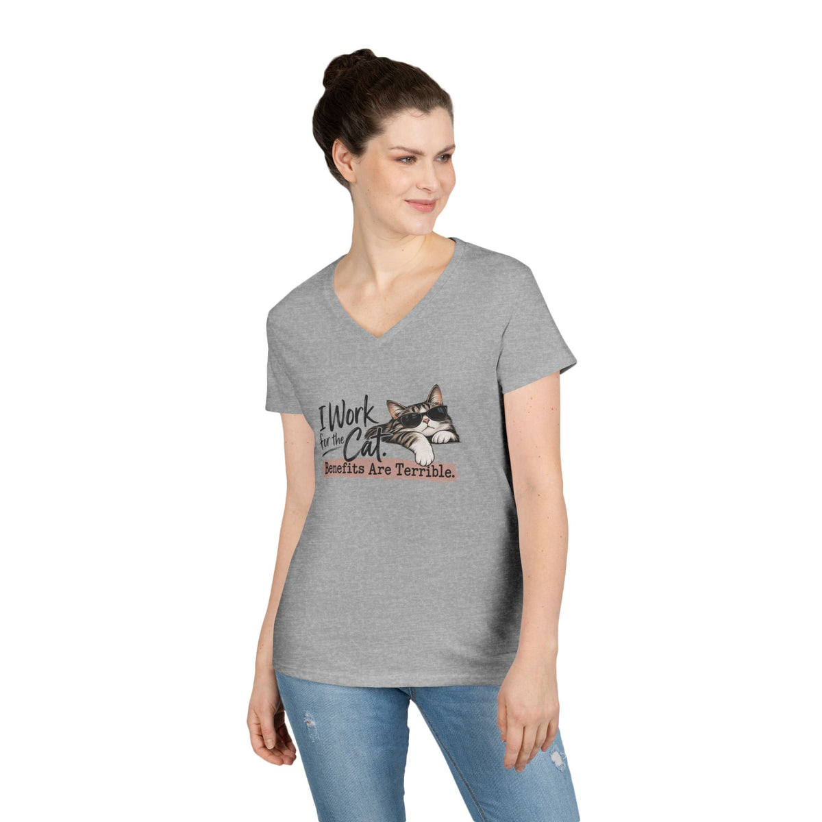 I Work for the Cat Women’s V-Neck T-Shirt | Funny Cat Lover Tee