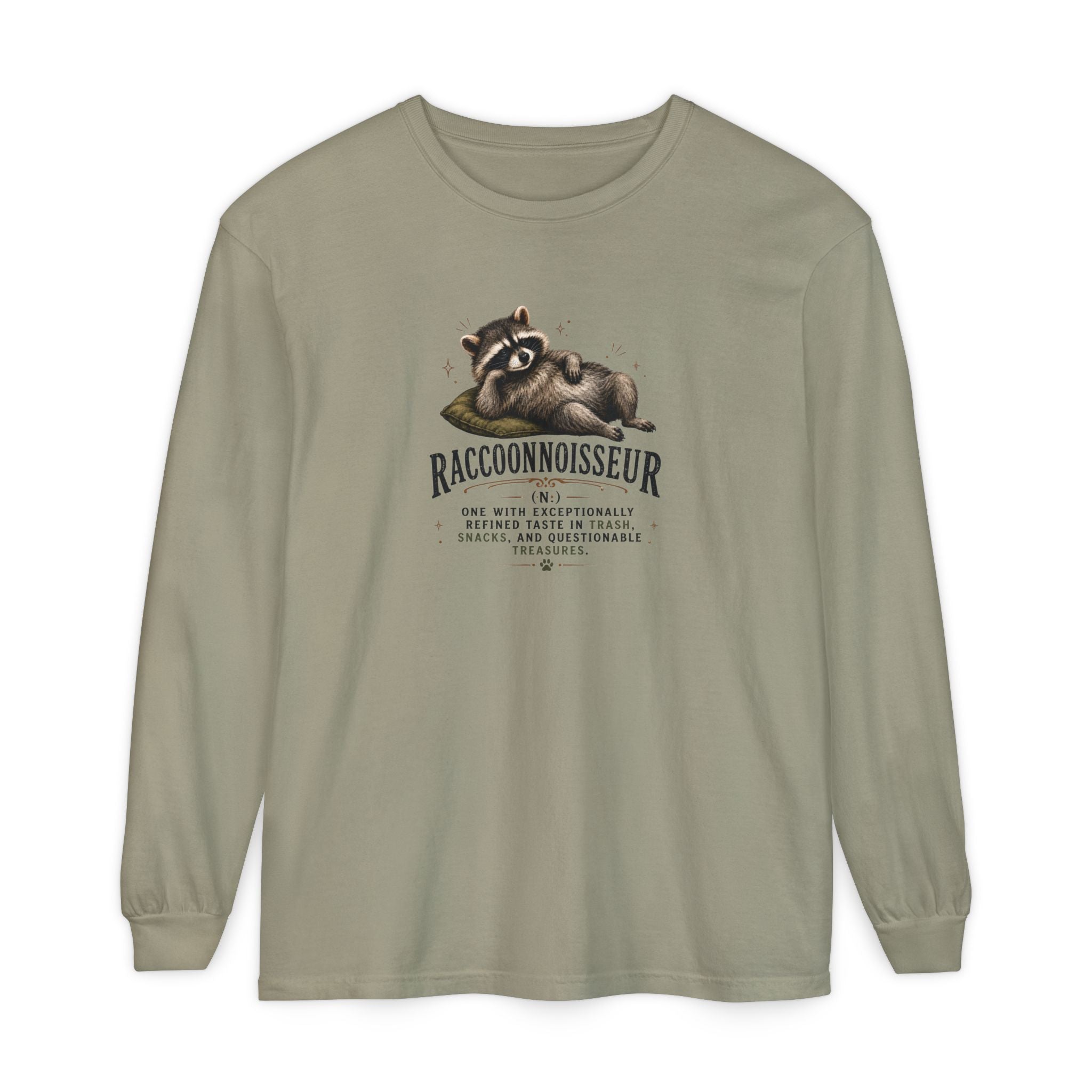 Raccoonnoisseur Garment-Dyed Long Sleeve Shirt | Funny Raccoon Graphic Tee