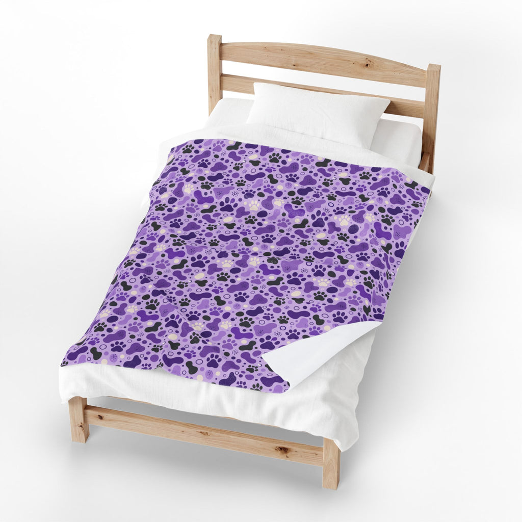 Purple Paw Print Plush Blanket | Cat & Dog Lover Cozy Throw Blanket