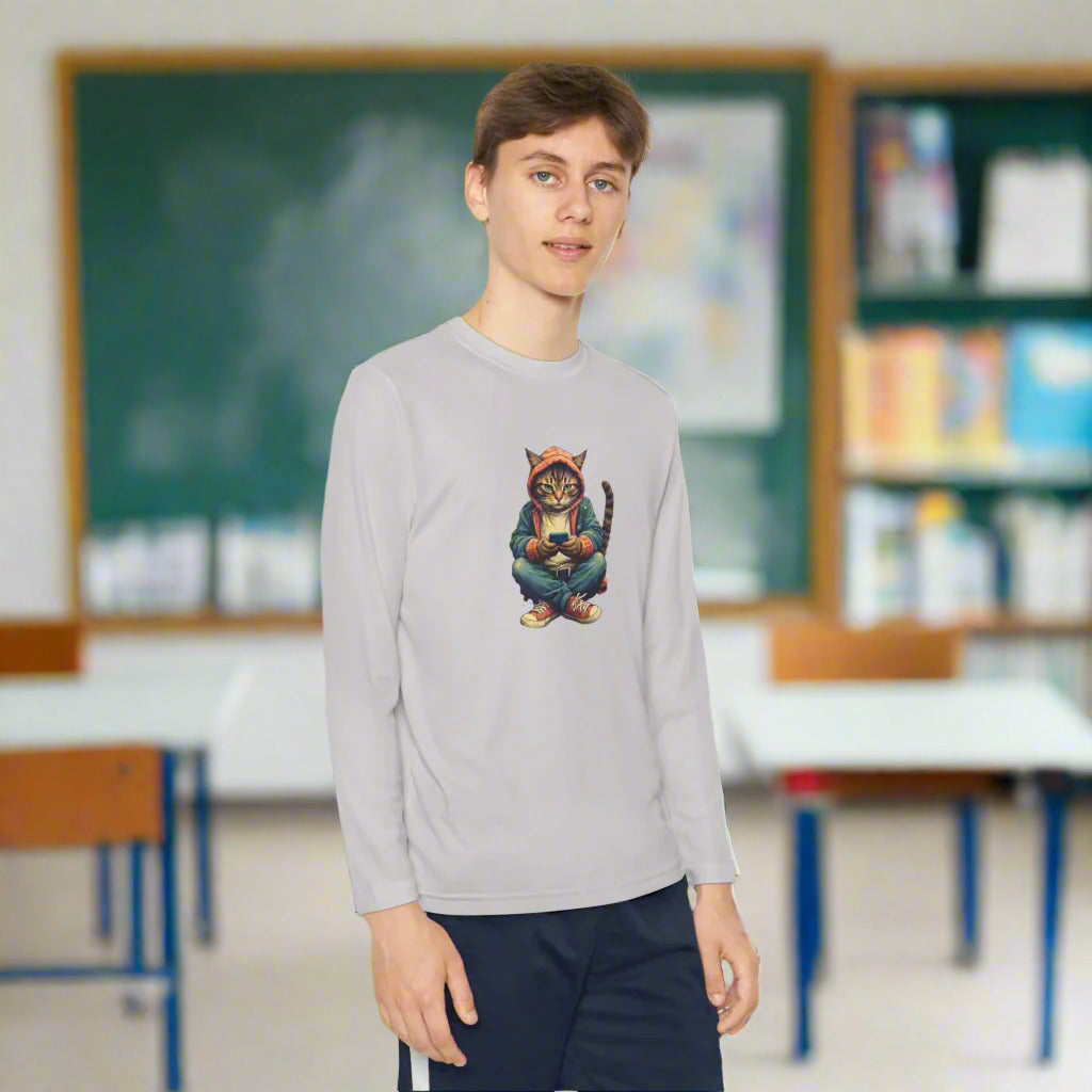 Popular Cat Lover's Youth Long Sleeve Tee, Cute Cat Apparel