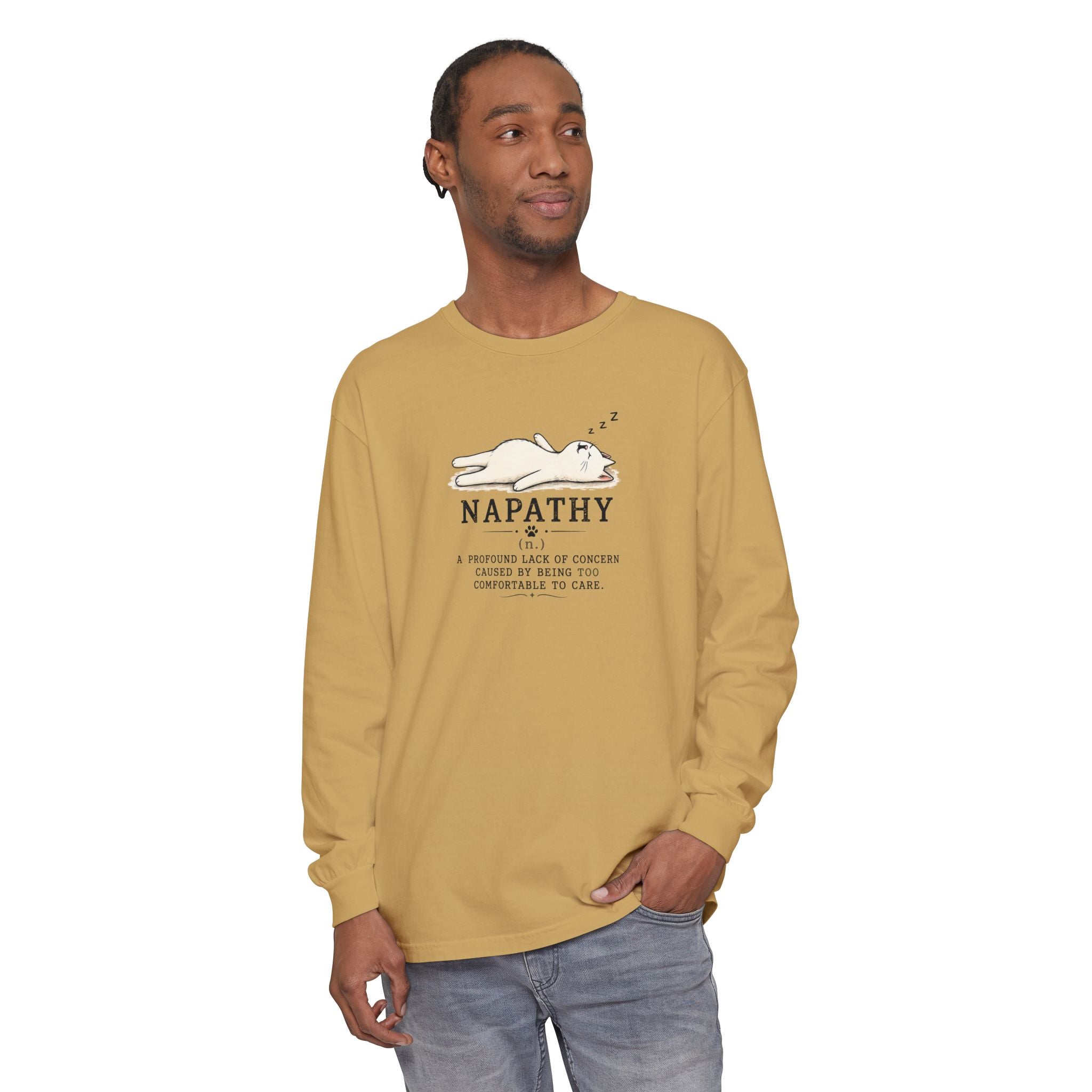 Napathy Cat Long Sleeve Shirt | Funny Sleepy Cat Graphic Tee