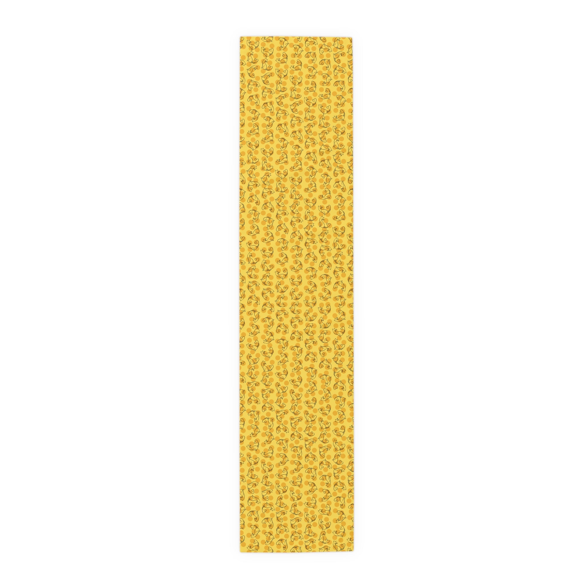 Golden Purr Cat Table Runner – Minimalist Line Art Polka Dot Design