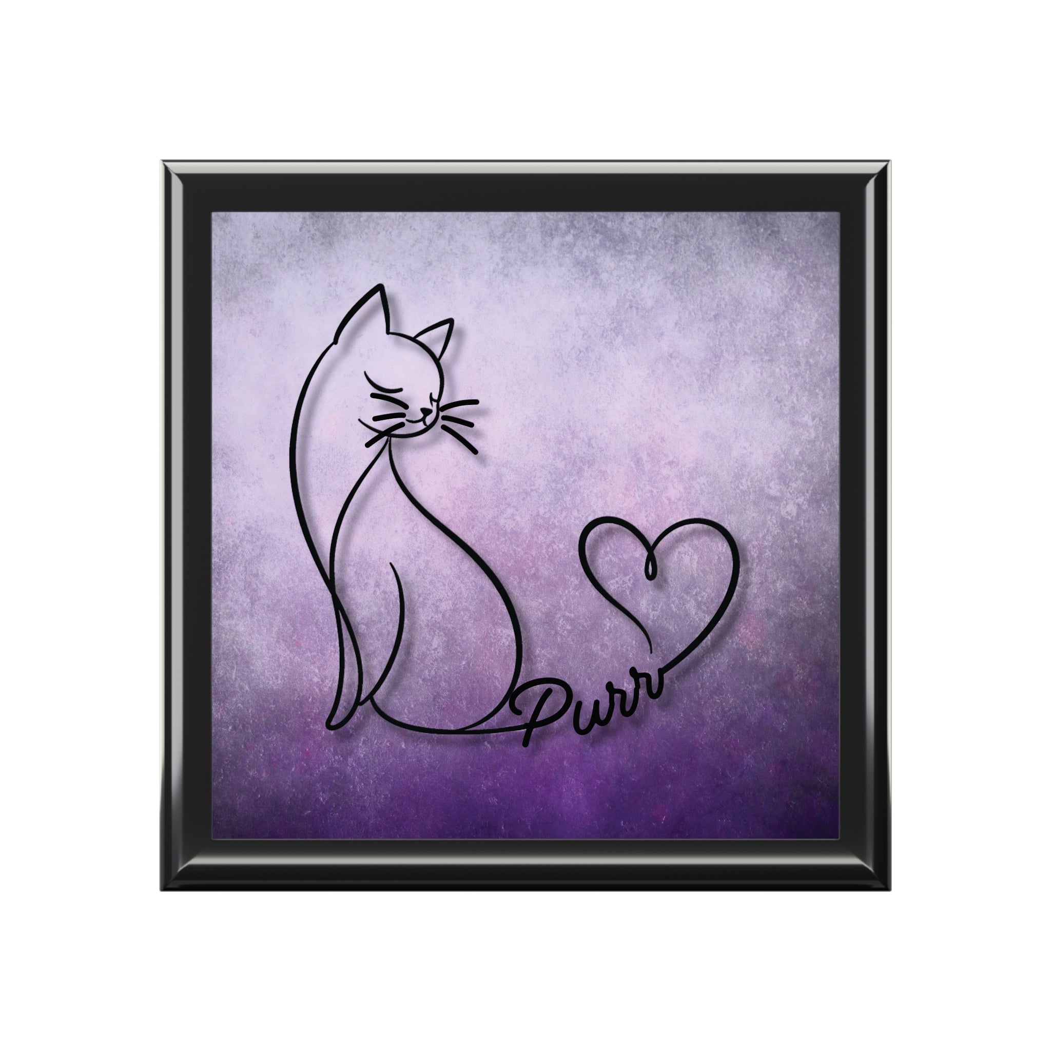 Purr – Line Art Cat Jewelry Box with Heart Tail
