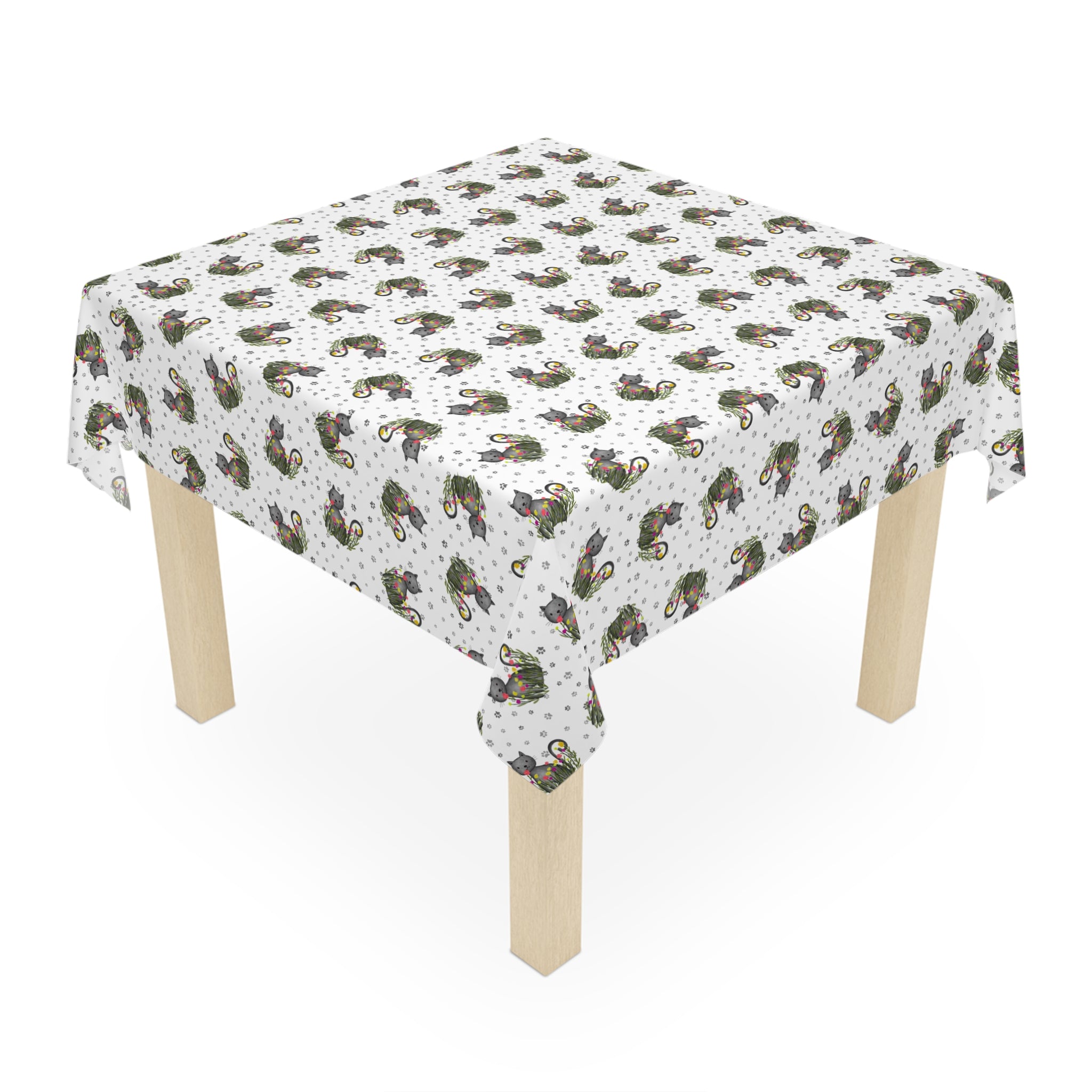 Whimsical Cat Medallion Square Tablecloth – 55" x 55"