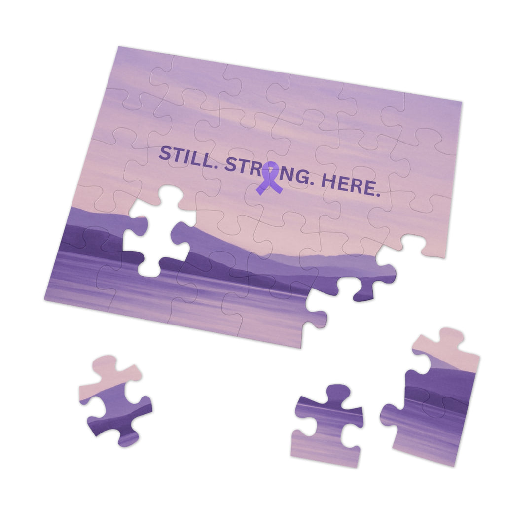 “Still. Strong. Here.” Epilepsy Awareness Jigsaw Puzzle — Lavender Horizon Design