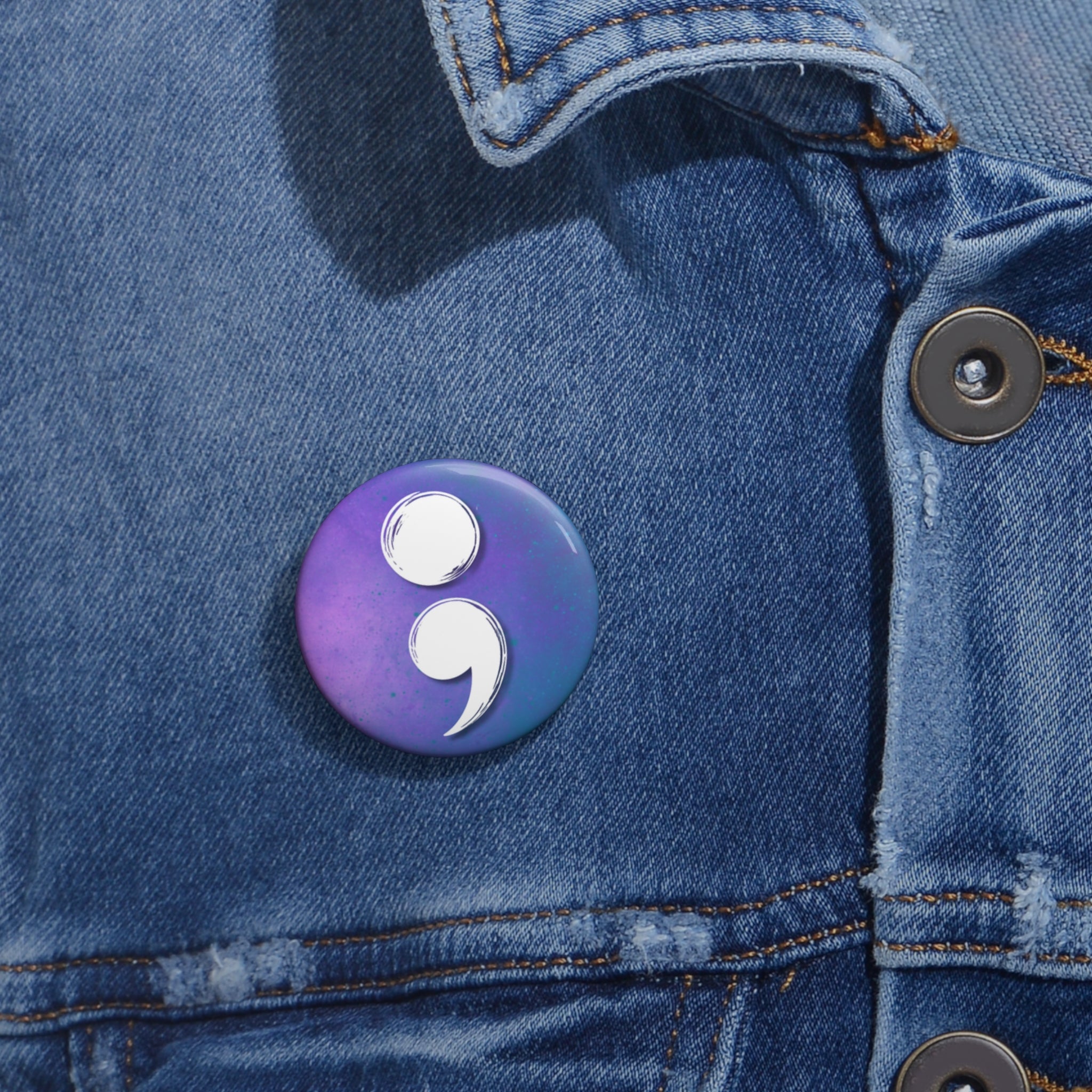 Semicolon Suicide Awareness Pin Button | Purple Blue Resilience Pin