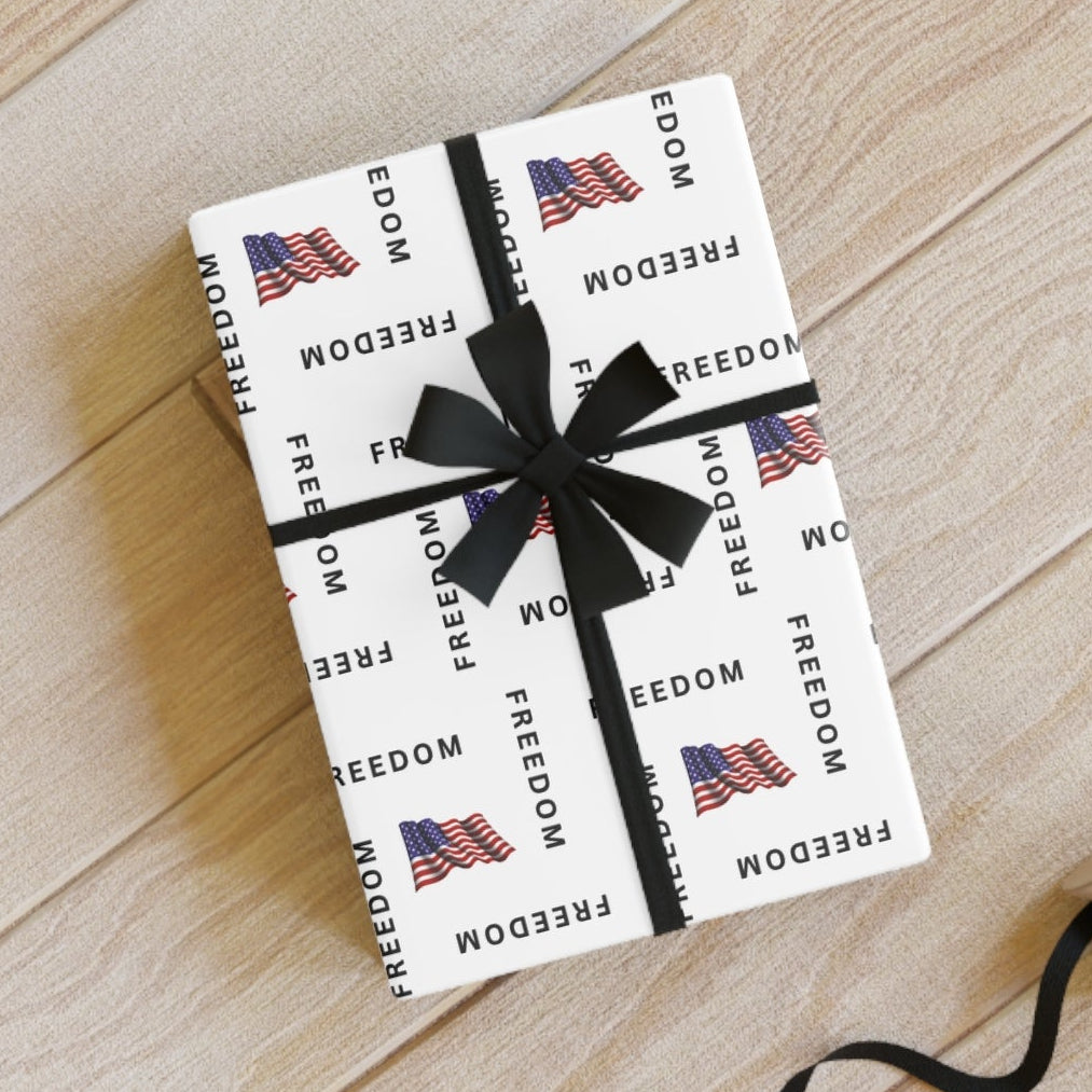 Black & White Freedom Gift Wrap – Patriotic Black Lettering