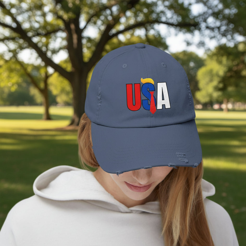Unisex Trendy Distressed USA Cap