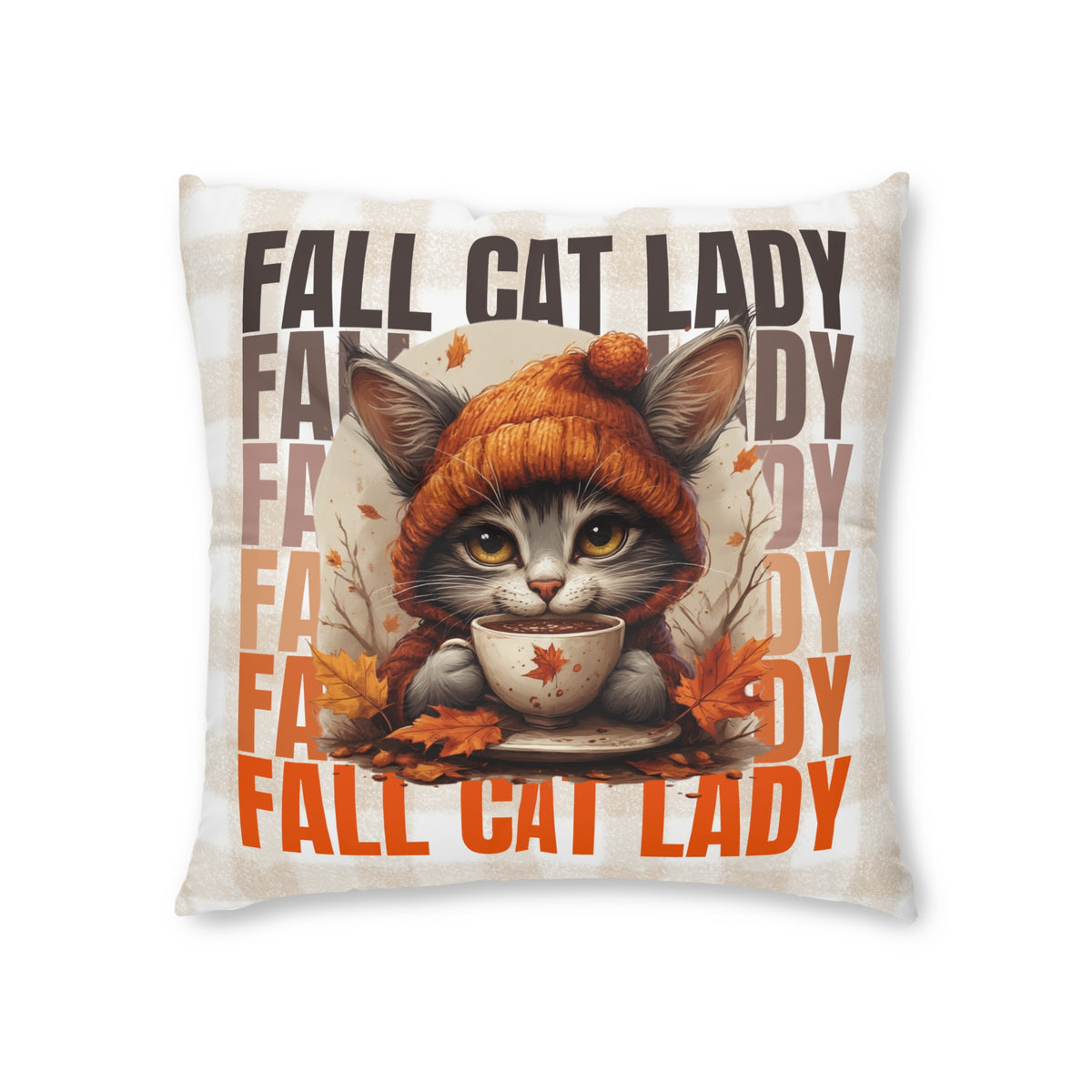 Fall Cat Lady Tufted Floor Pillow, Cozy Home Decor
