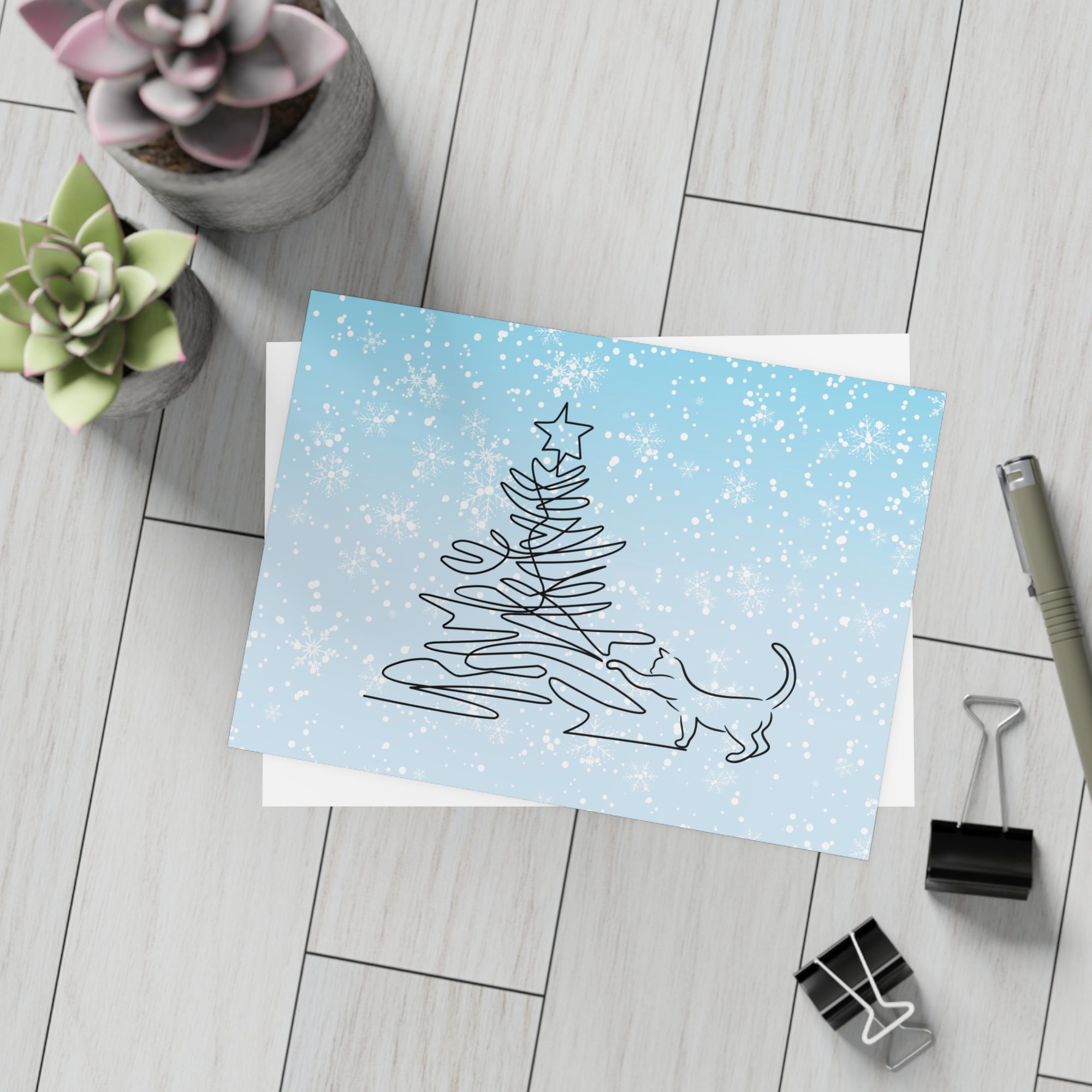 Kitty & Christmas Tree Postcard Bundles (envelopes included)