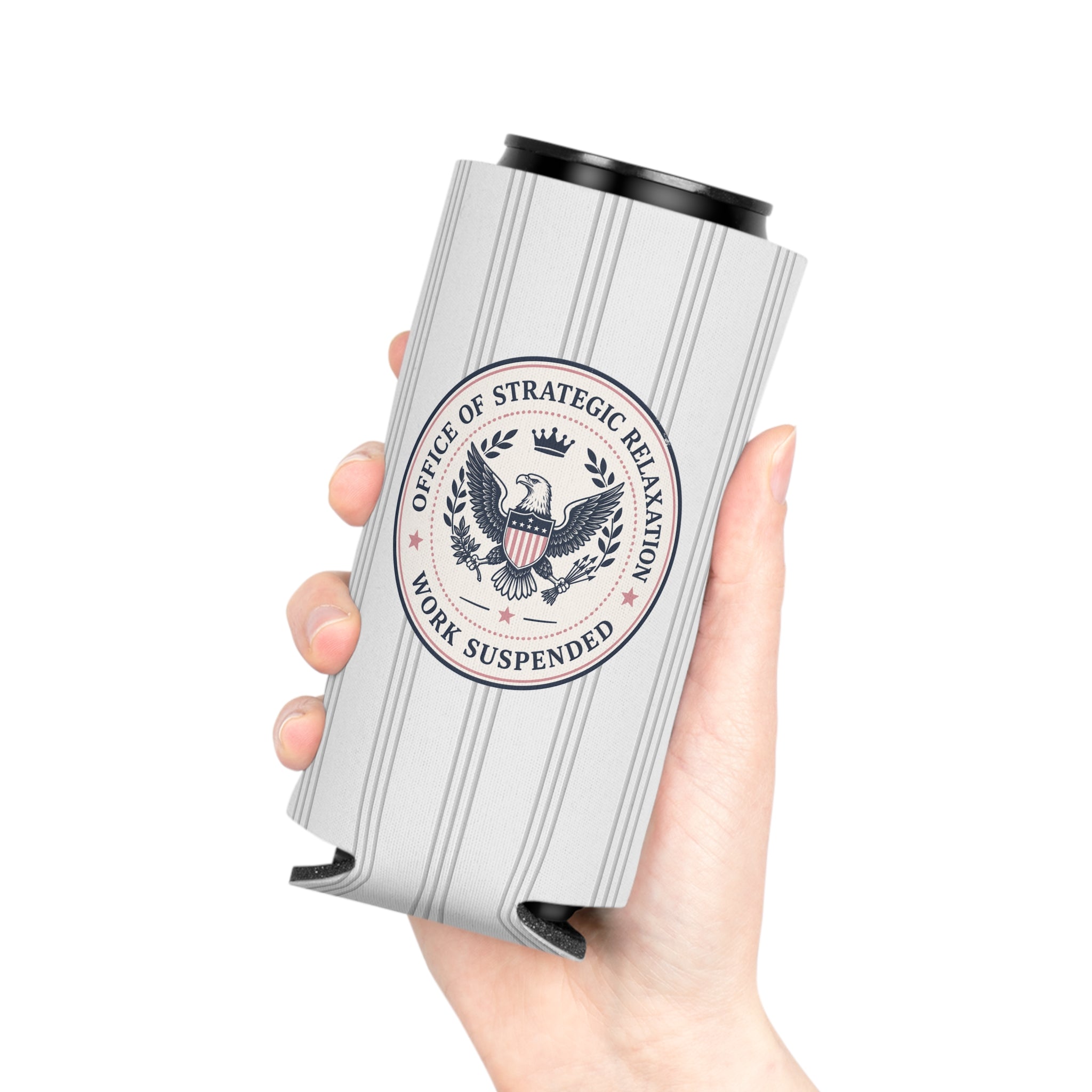 Office of Strategic Relaxation Can Cooler | Work Suspended Funny Koozie