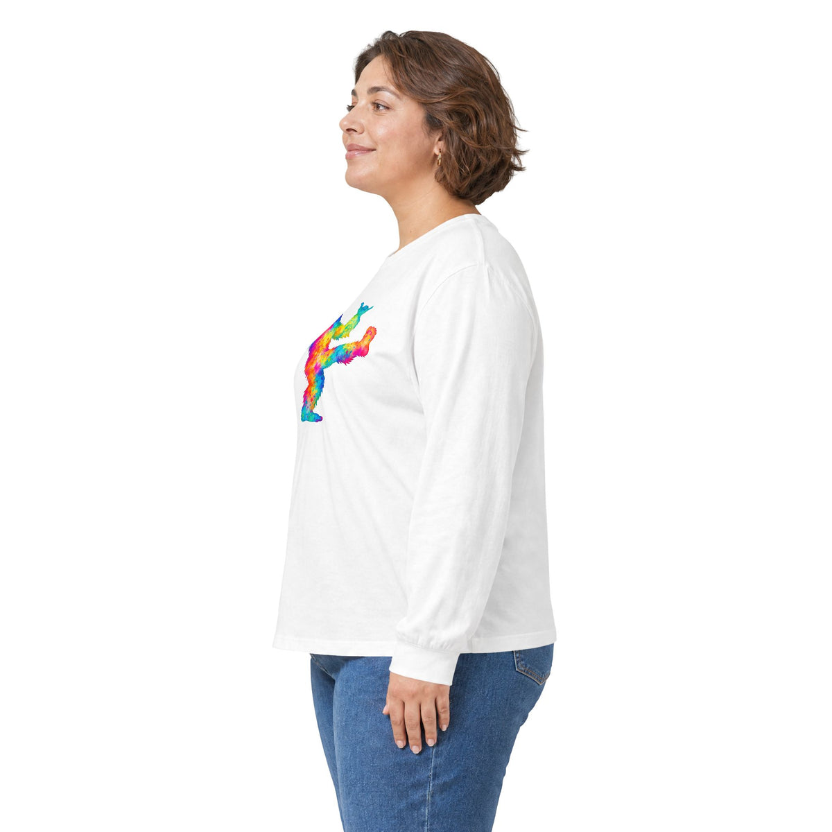 Rainbow Dancing Bigfoot Long Sleeve T-Shirt | Colorful Psychedelic Sasquatch Tee