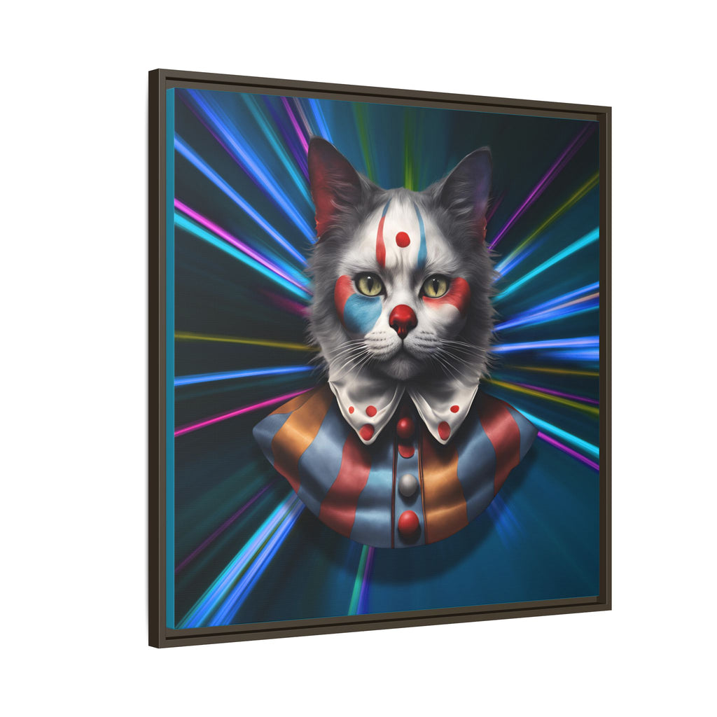 Colorful Cat Clown Framed Canvas Art – Quirky Home Decor for Pet Lovers