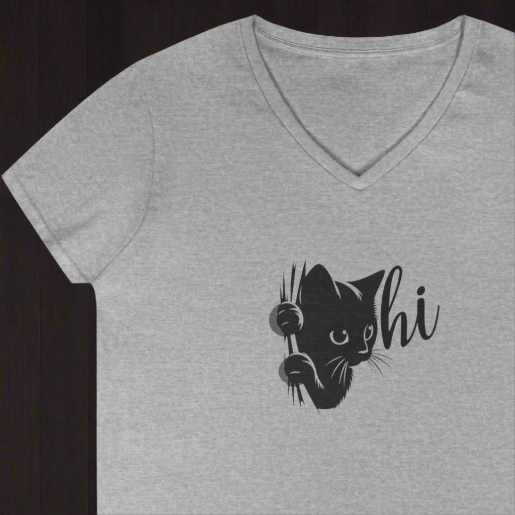 Cute Cat V-Neck T-Shirt - Casual Tee for Cat Lovers