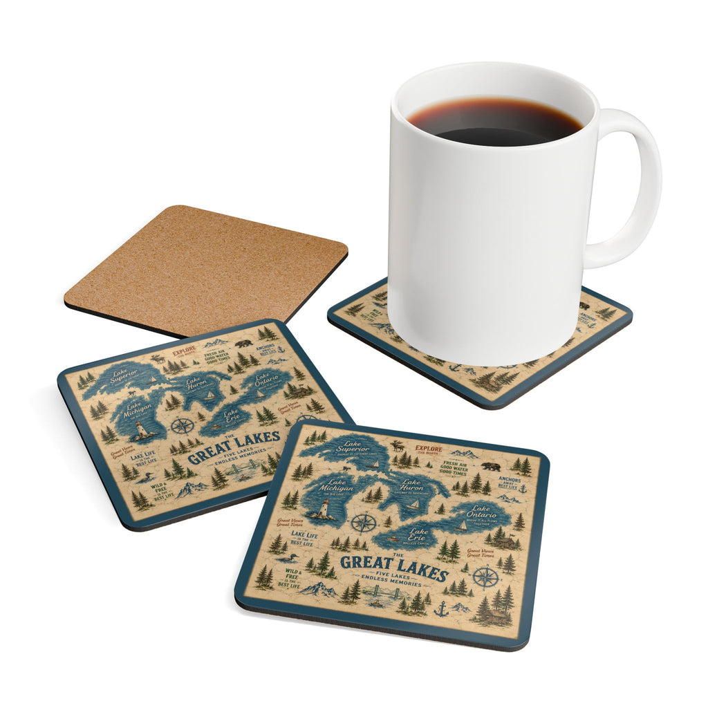 Great Lakes Vintage Map Coaster Set | Lake Ontario / Lake America Conversation Coasters