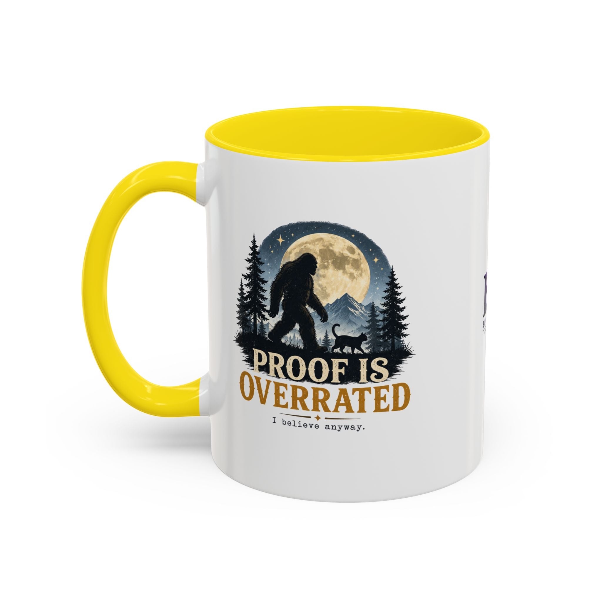 Proof Is Overrated Sasquatch & Black Cat Accent Mug