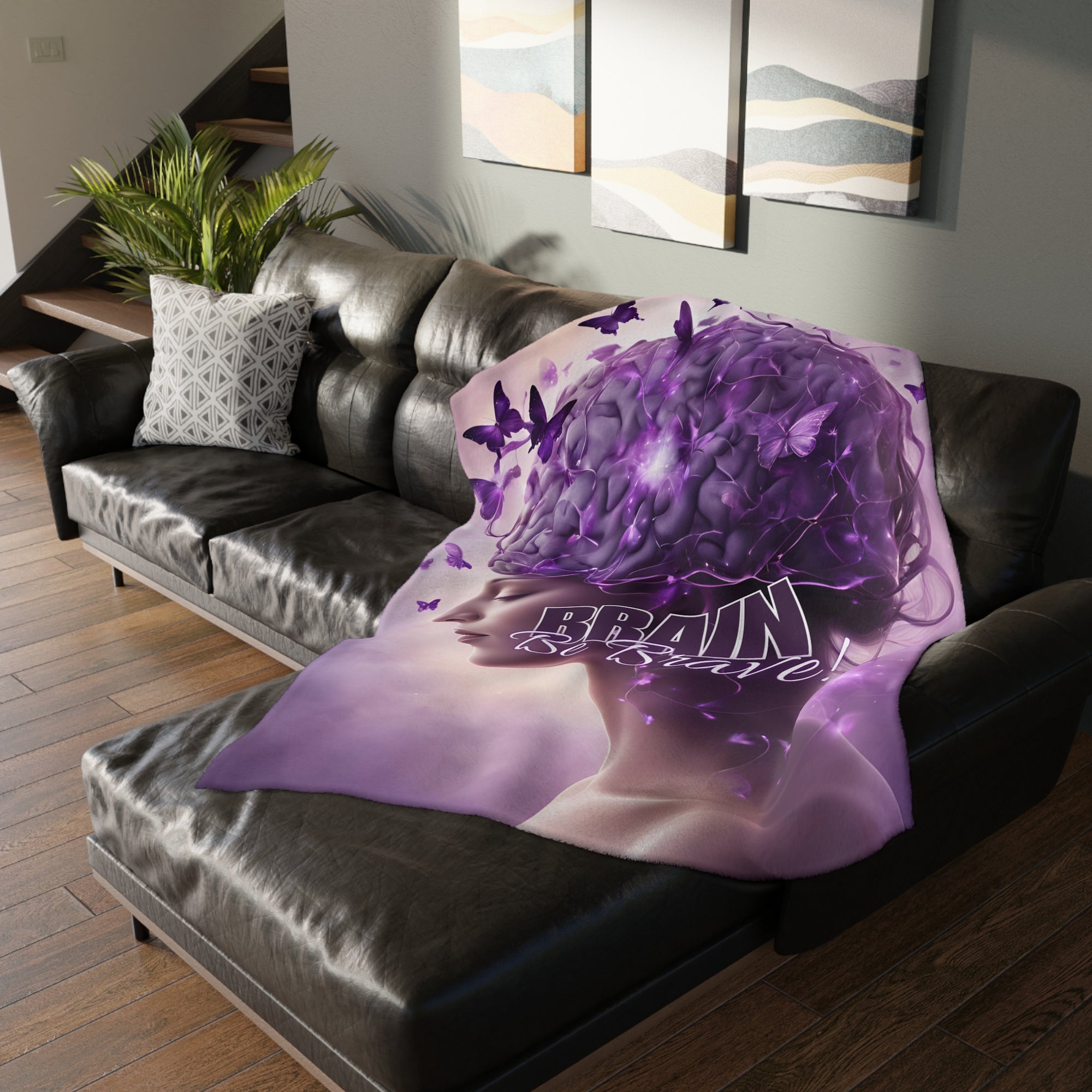 Brain Be Brave Velveteen Microfiber Blanket (Two-sided print)