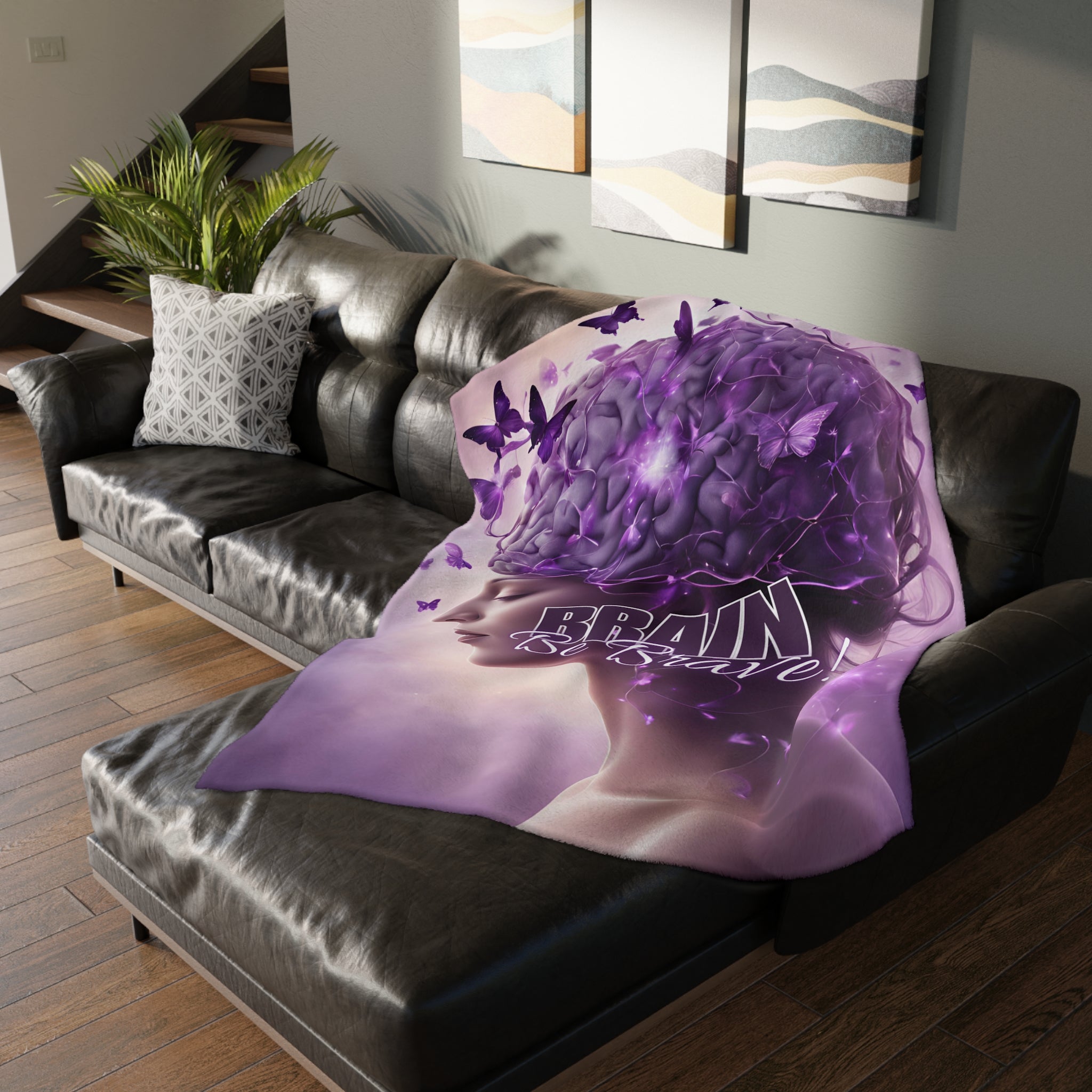 Photo depicting the ​Brain Be Brave Velveteen Microfiber Blanket (Two-sided print) from EpiAl's Shop.