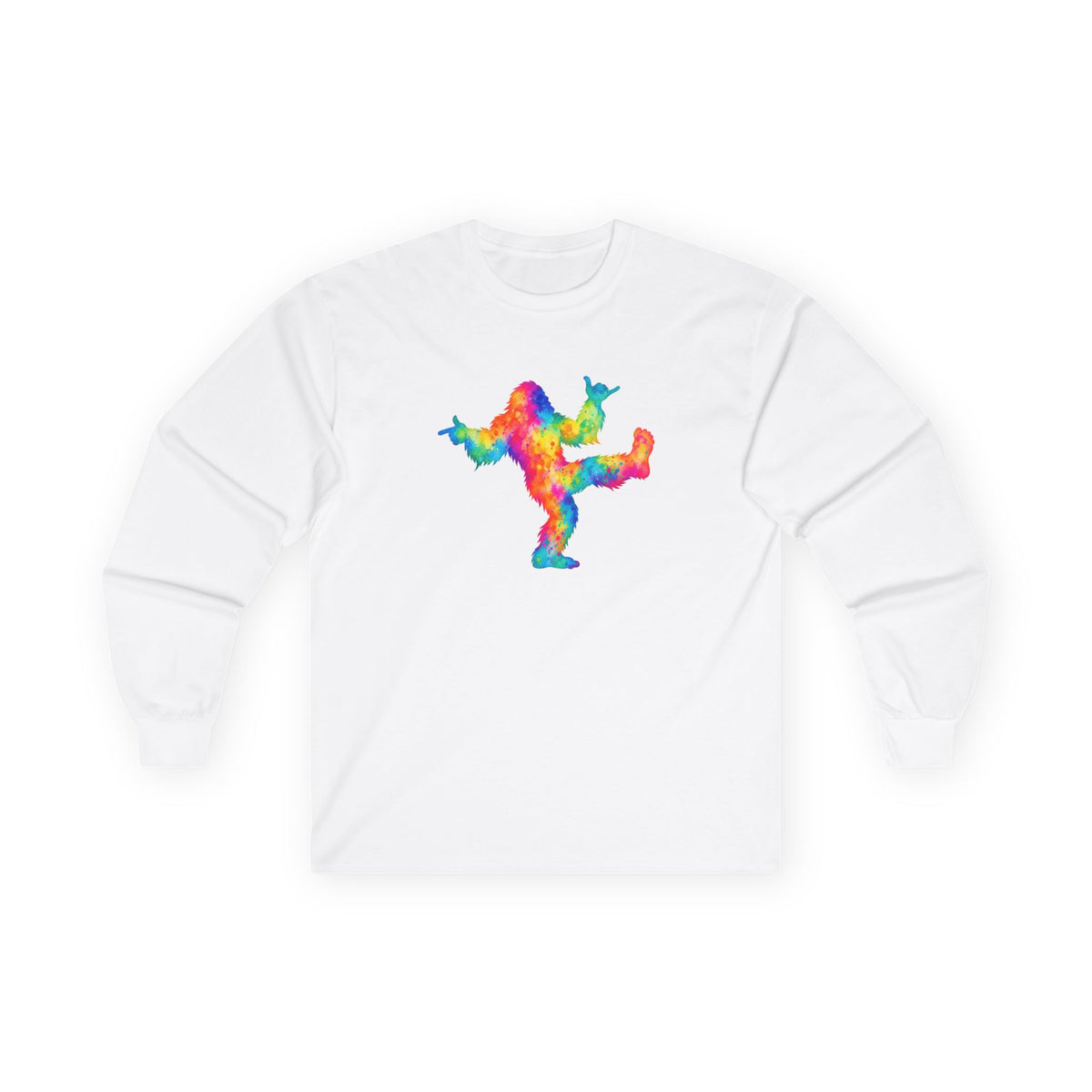 Rainbow Dancing Bigfoot Long Sleeve T-Shirt | Colorful Psychedelic Sasquatch Tee