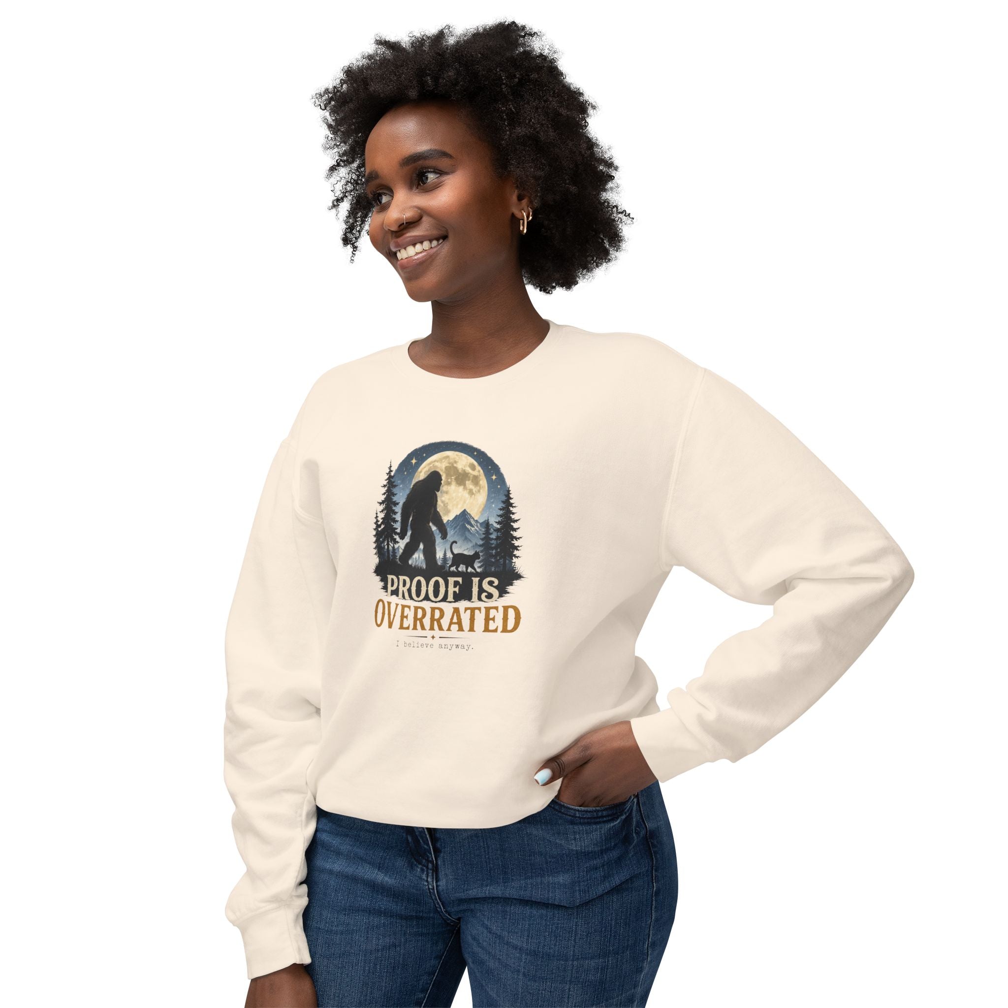 Proof Is Overrated Sasquatch & Cat Crewneck Sweatshirt