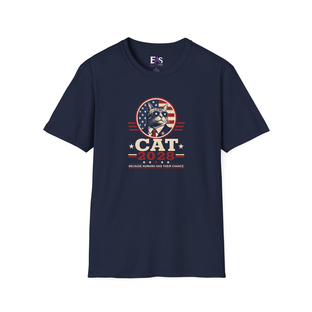 CAT 2028 T-Shirt | Because Humans Had Their Chance Funny Cat Campaign Tee