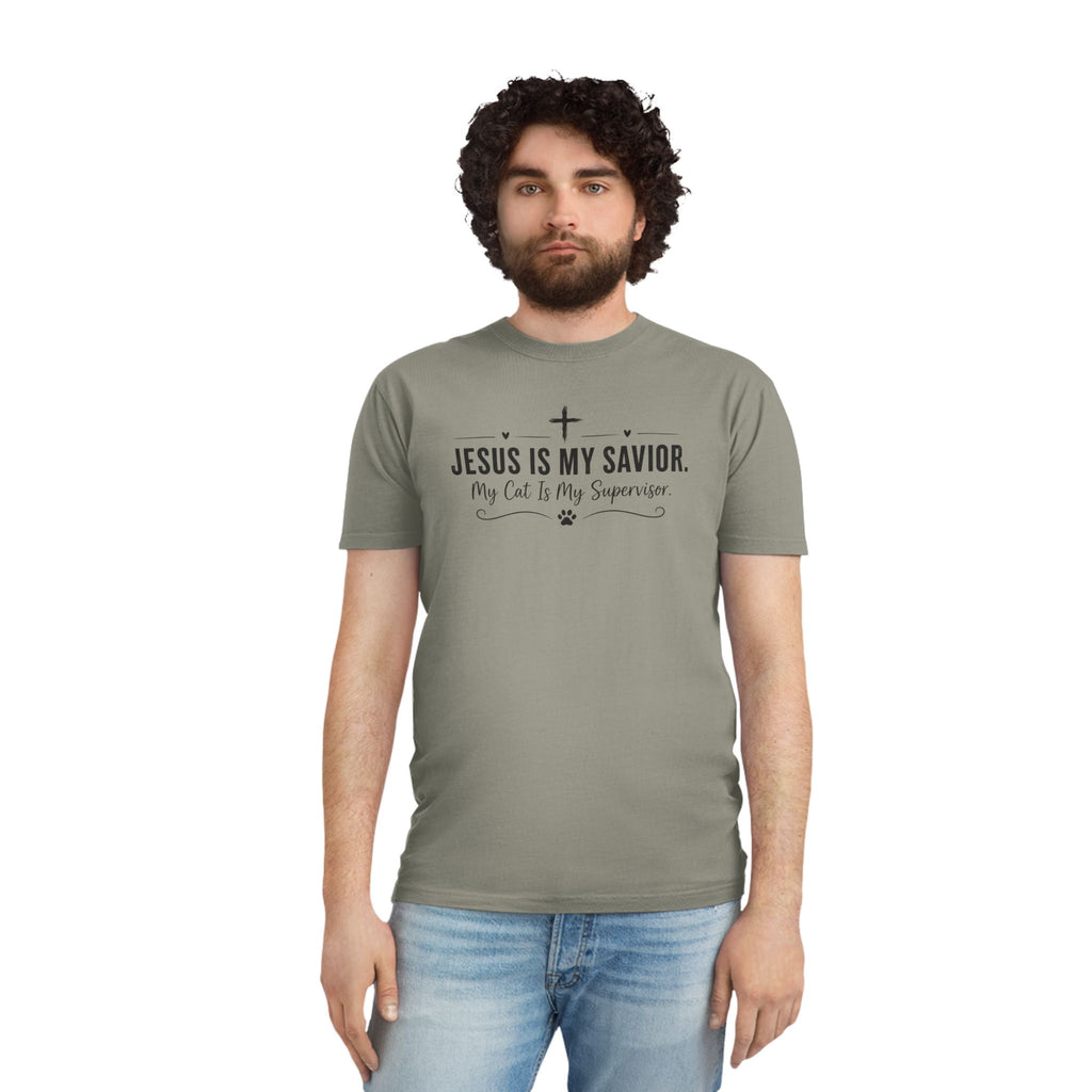Jesus Is My Savior. My Cat Is My Supervisor. Vintage- Style T-Shirt