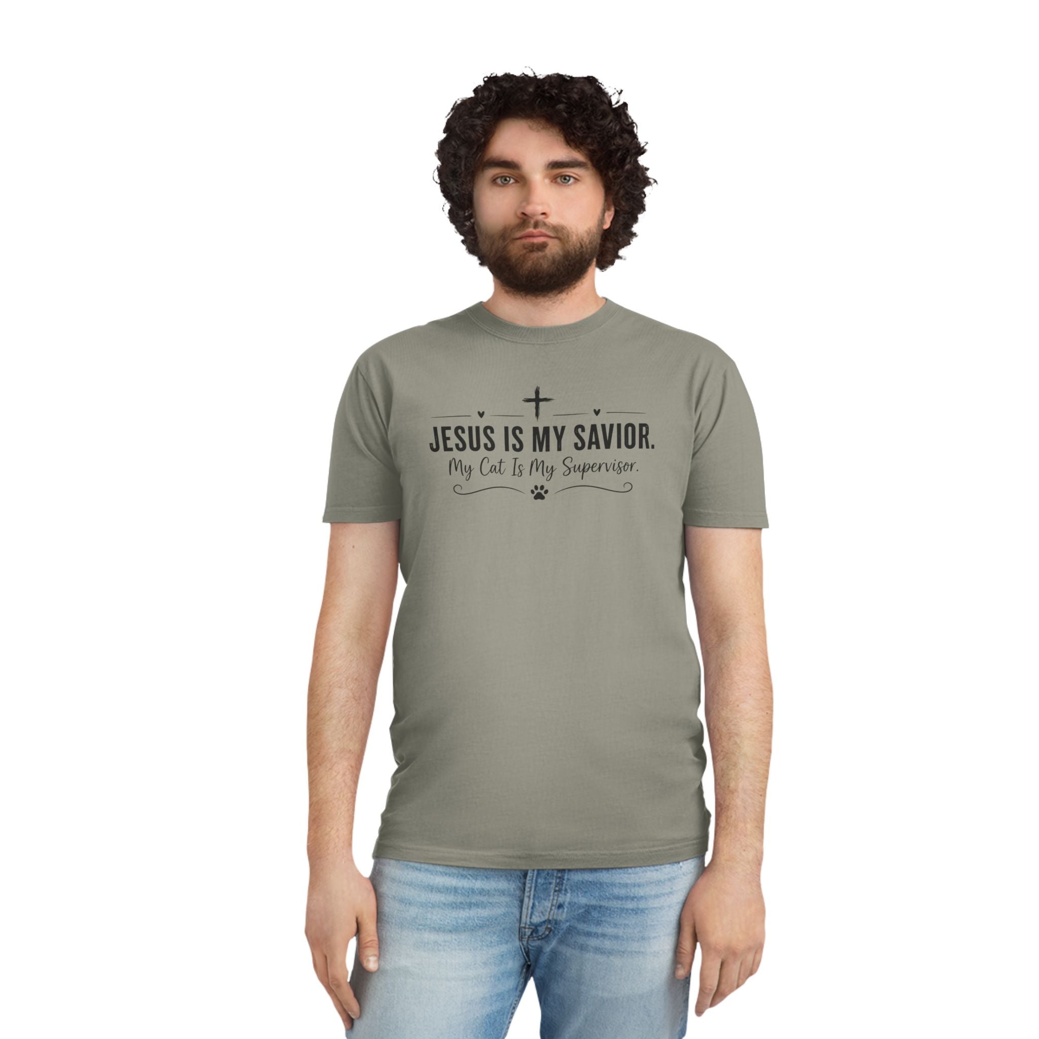 Jesus Is My Savior. My Cat Is My Supervisor. Vintage- Style T-Shirt